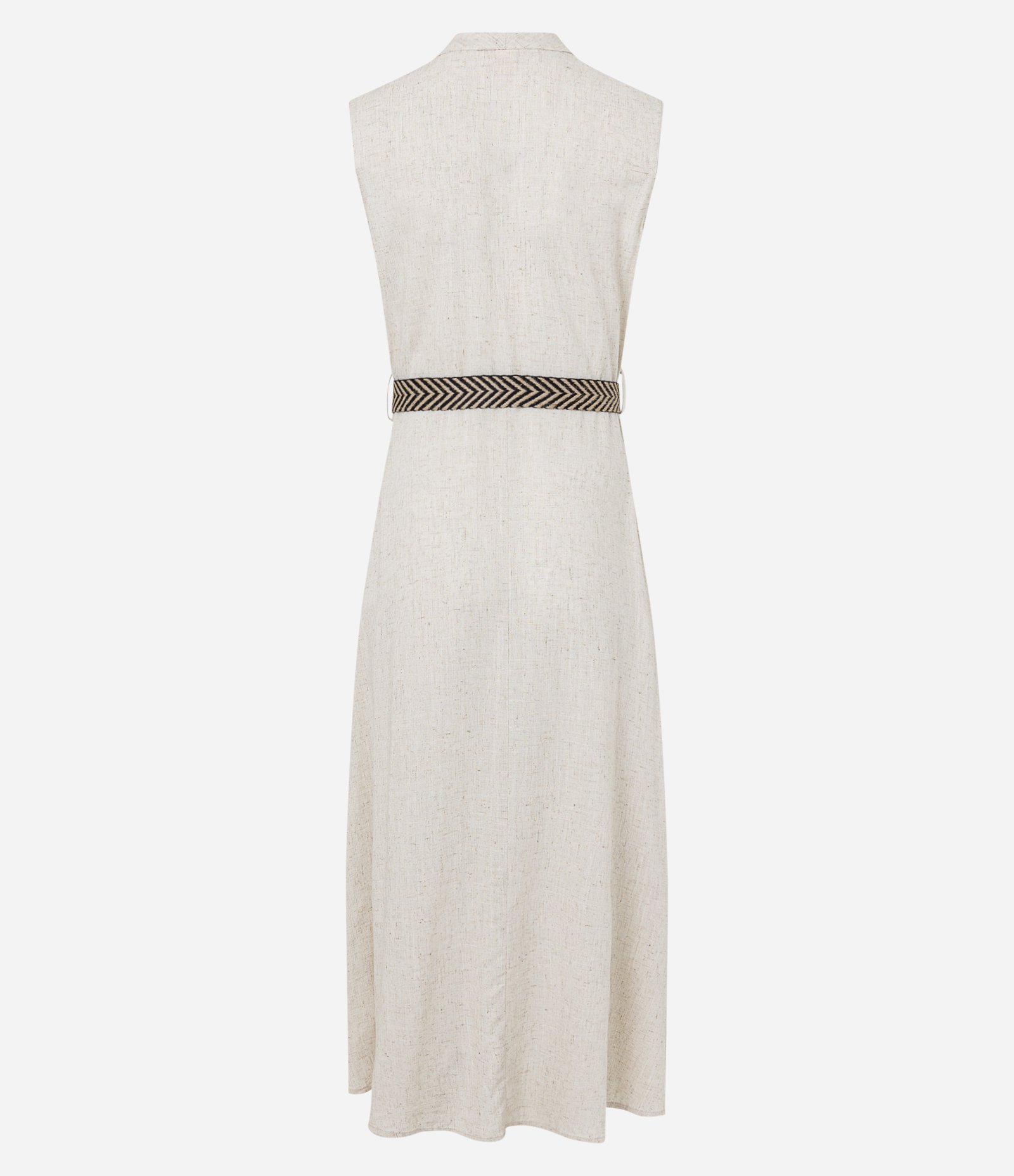 Vestido Midi em Viscolinho com Babado no Decote e Cinto Fivela Crú 9