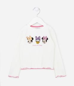 Camiseta Infantil Manga Longa Canelada com Estampa da Minnie - Tam 2 a 10 anos