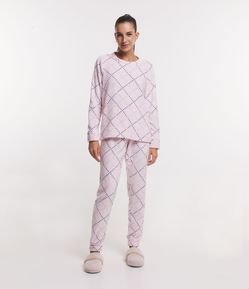 Pijama Longo em Fleece com Estampa Corações