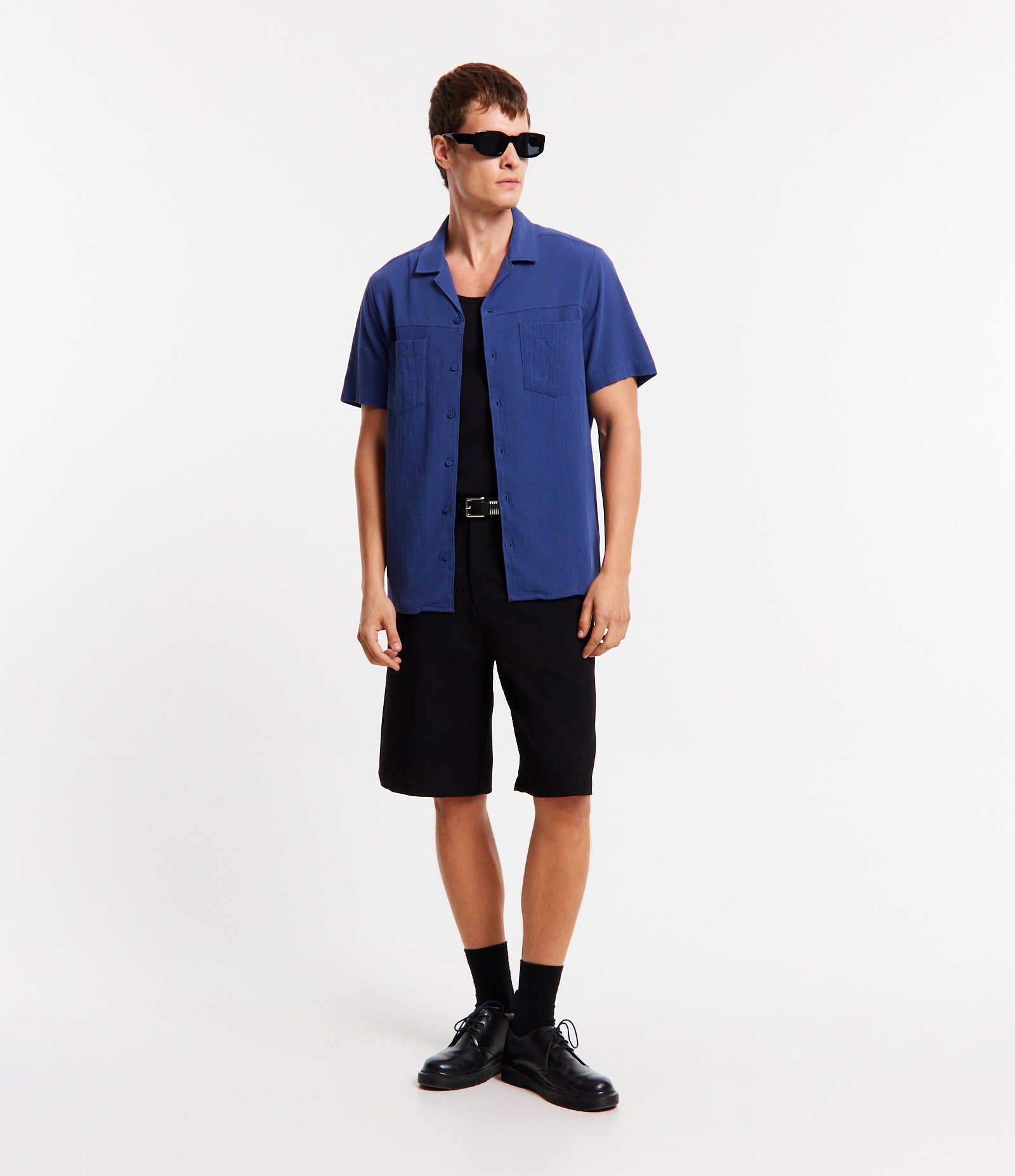 Camisa em Algodão Sarjado com Bolsos Frontais Azul 2