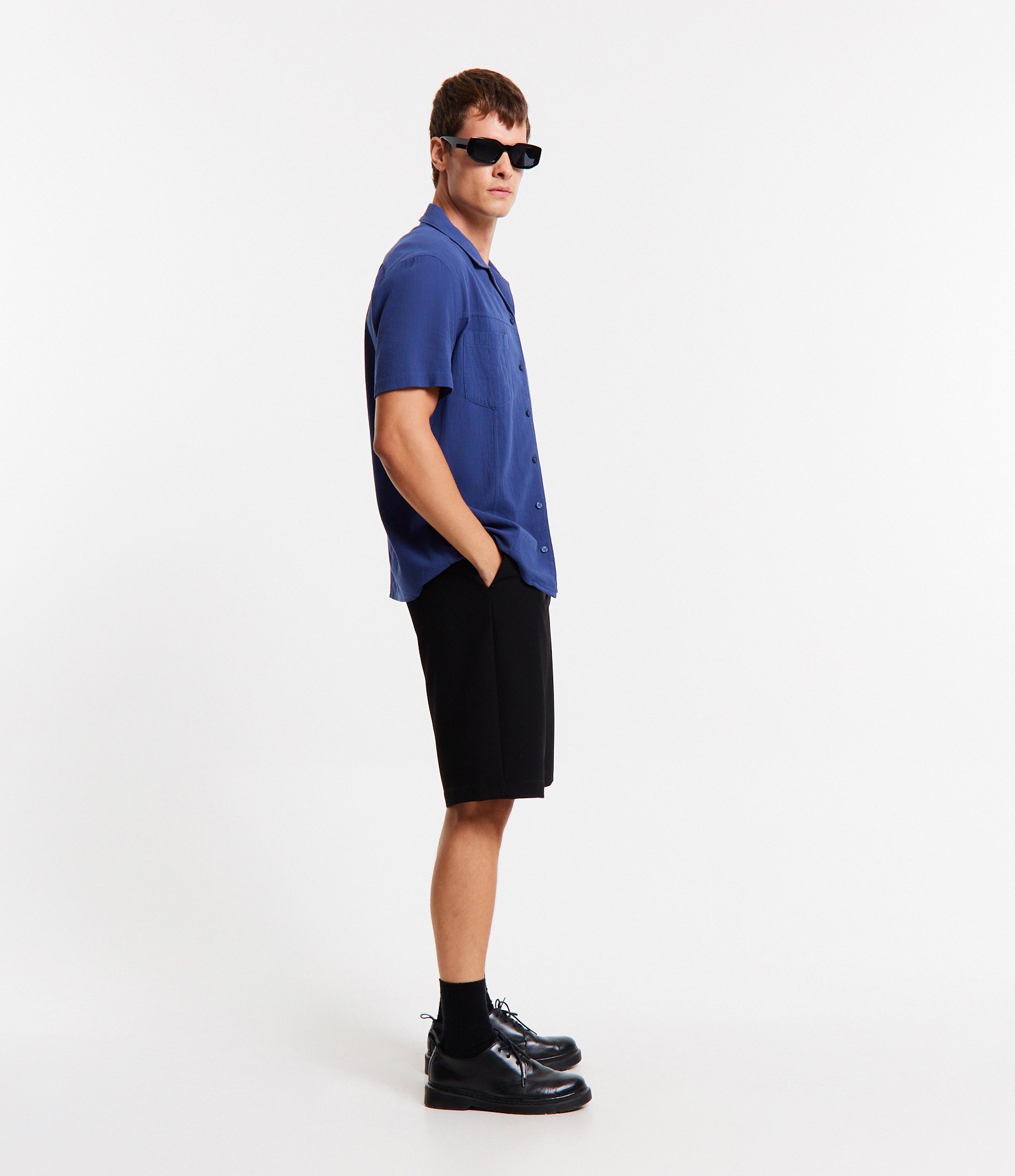 Camisa em Algodão Sarjado com Bolsos Frontais Azul 5