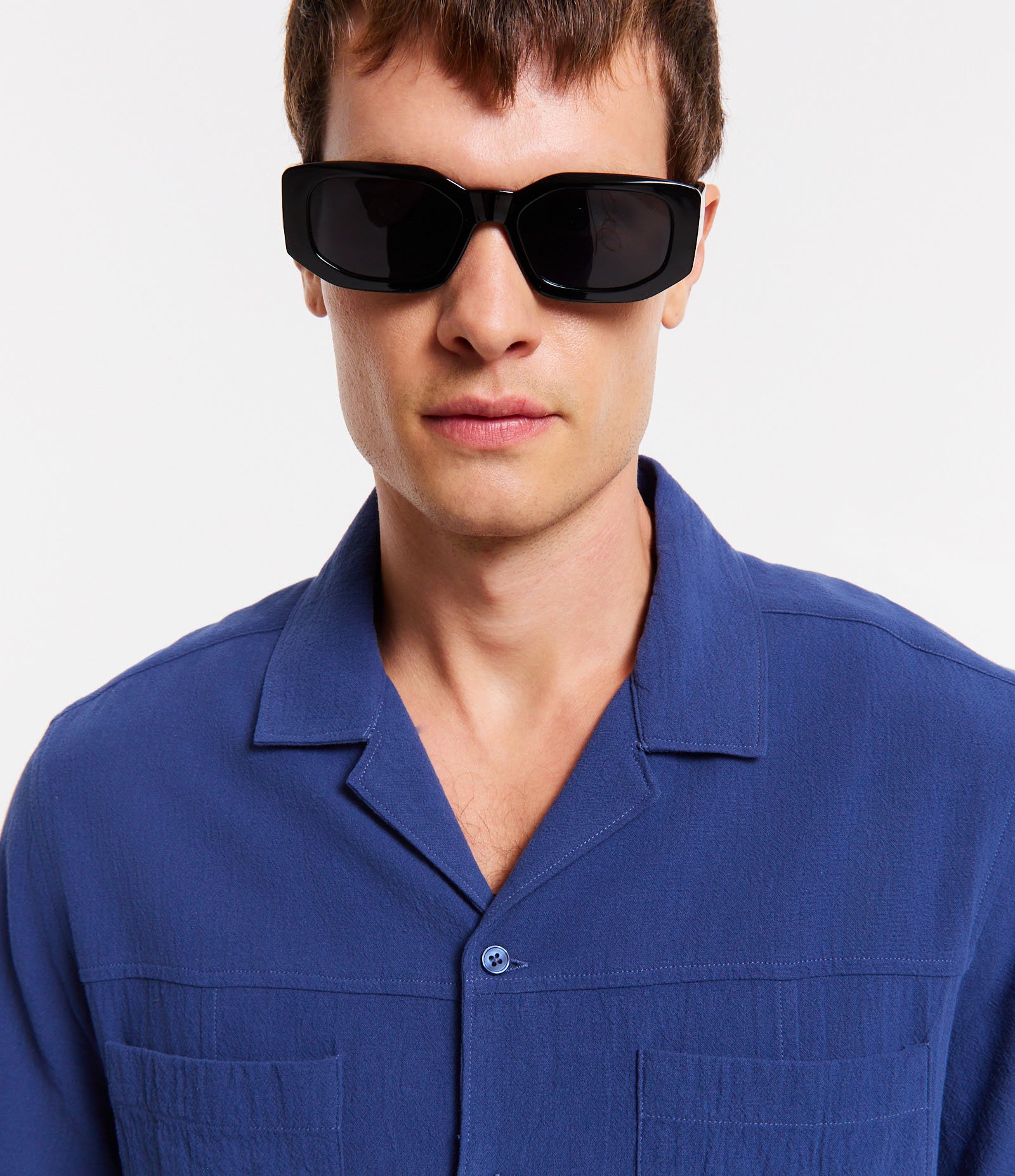 Camisa em Algodão Sarjado com Bolsos Frontais Azul 6