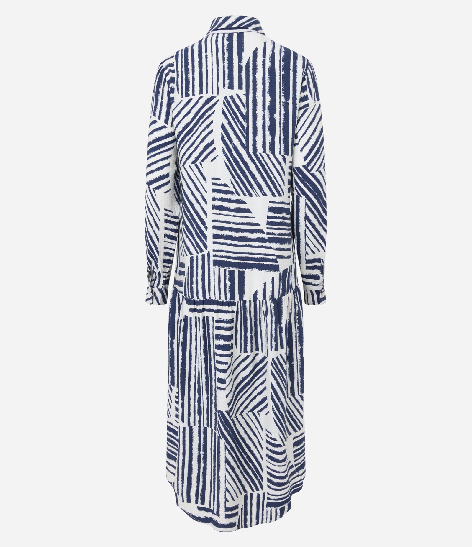 Vestido Chemise em Viscose com Abotoamento e Estampa Abstrata Branco/ Azul 7
