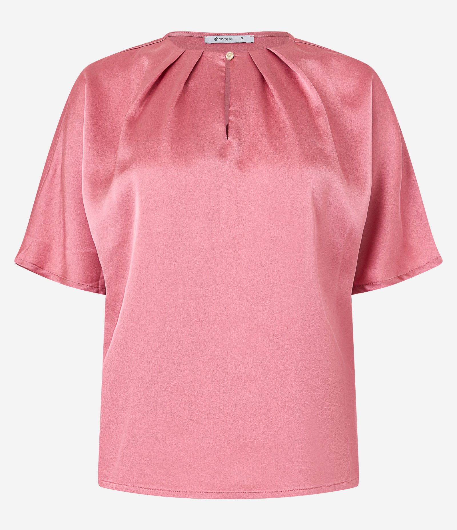 Blusa em Tecido Acetinado com Pregas na Gola Rosa 6