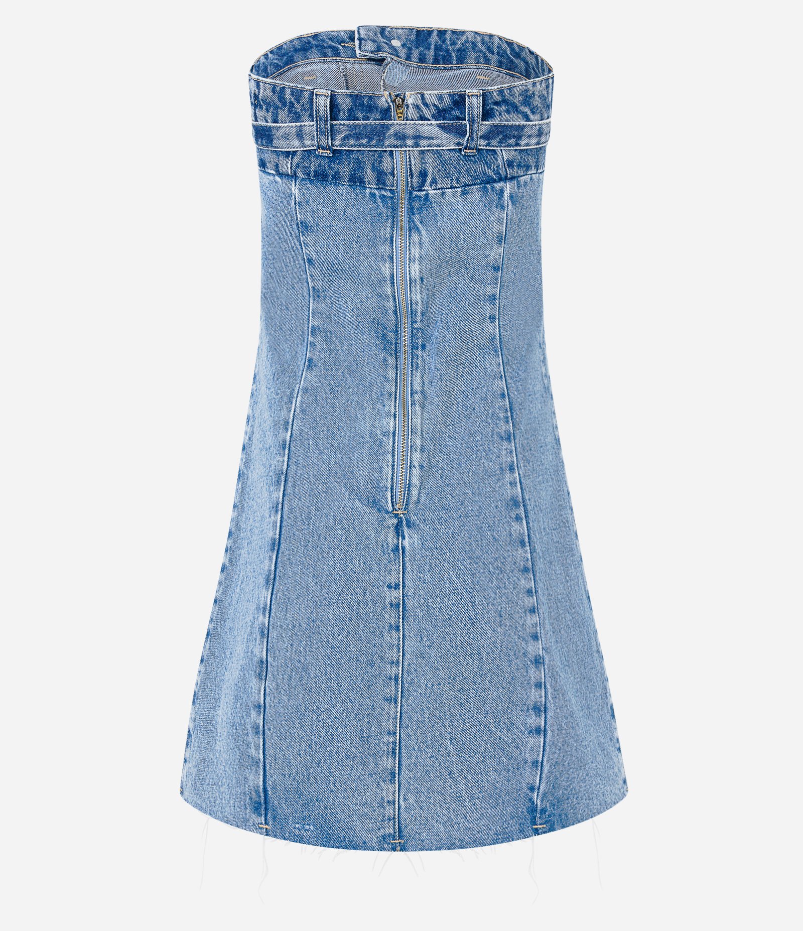 Vestido Tomara que Caia Jeans com Cinto Fivela no Decote
e Zíper nas Costas Azul 2