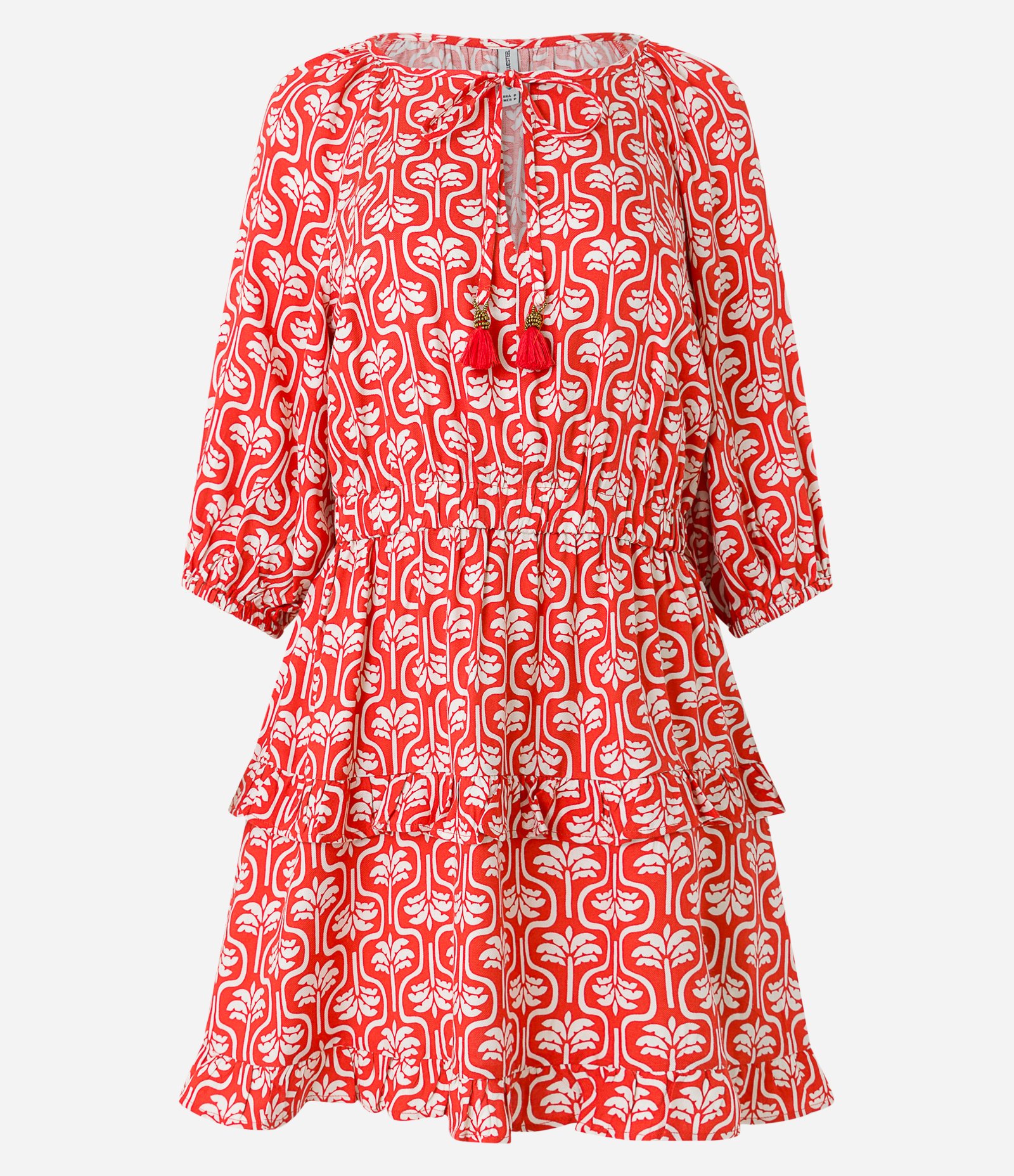 Vestido Curto em Viscose com Amarração no Busto e Estampa Coqueirinhos Vermelho 5