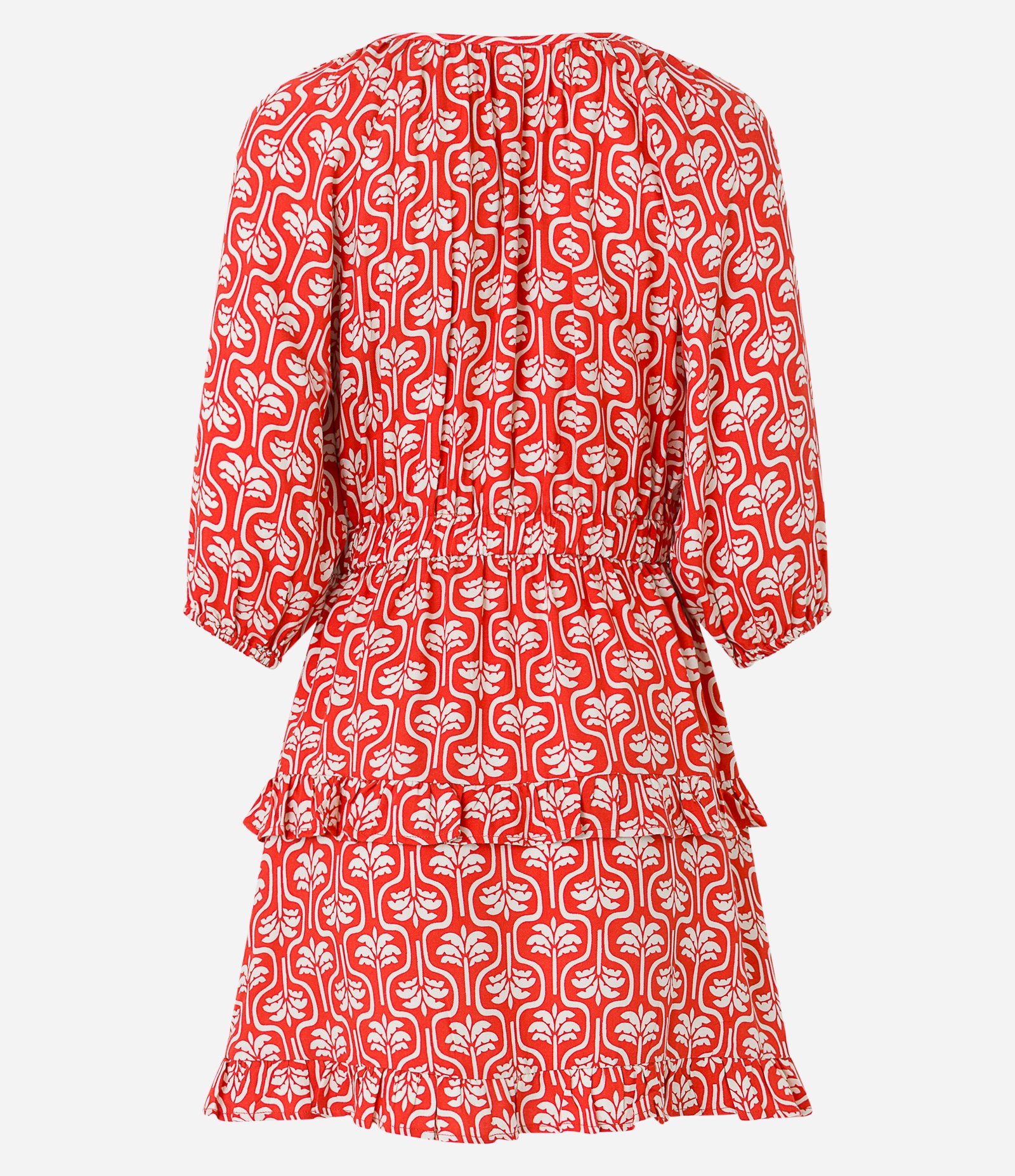 Vestido Curto em Viscose com Amarração no Busto e Estampa Coqueirinhos Vermelho 6