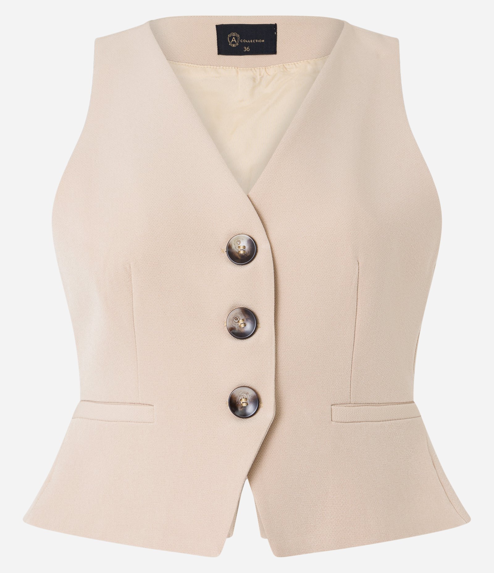 Colete Curto em Alfaiataria com Fechamento em Três Botões Bege 5