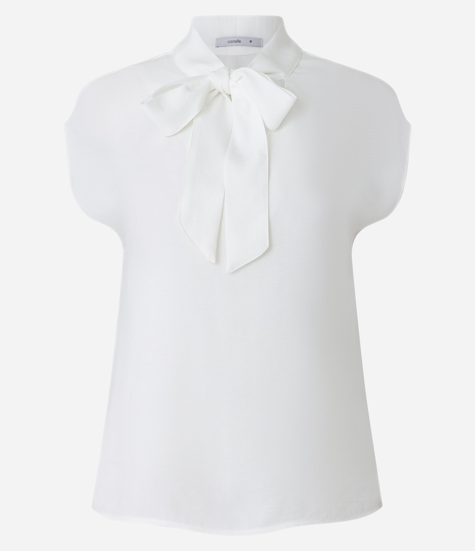 Blusa Sem Manga em Chiffon com Gola Laço e Decote V Off White 1