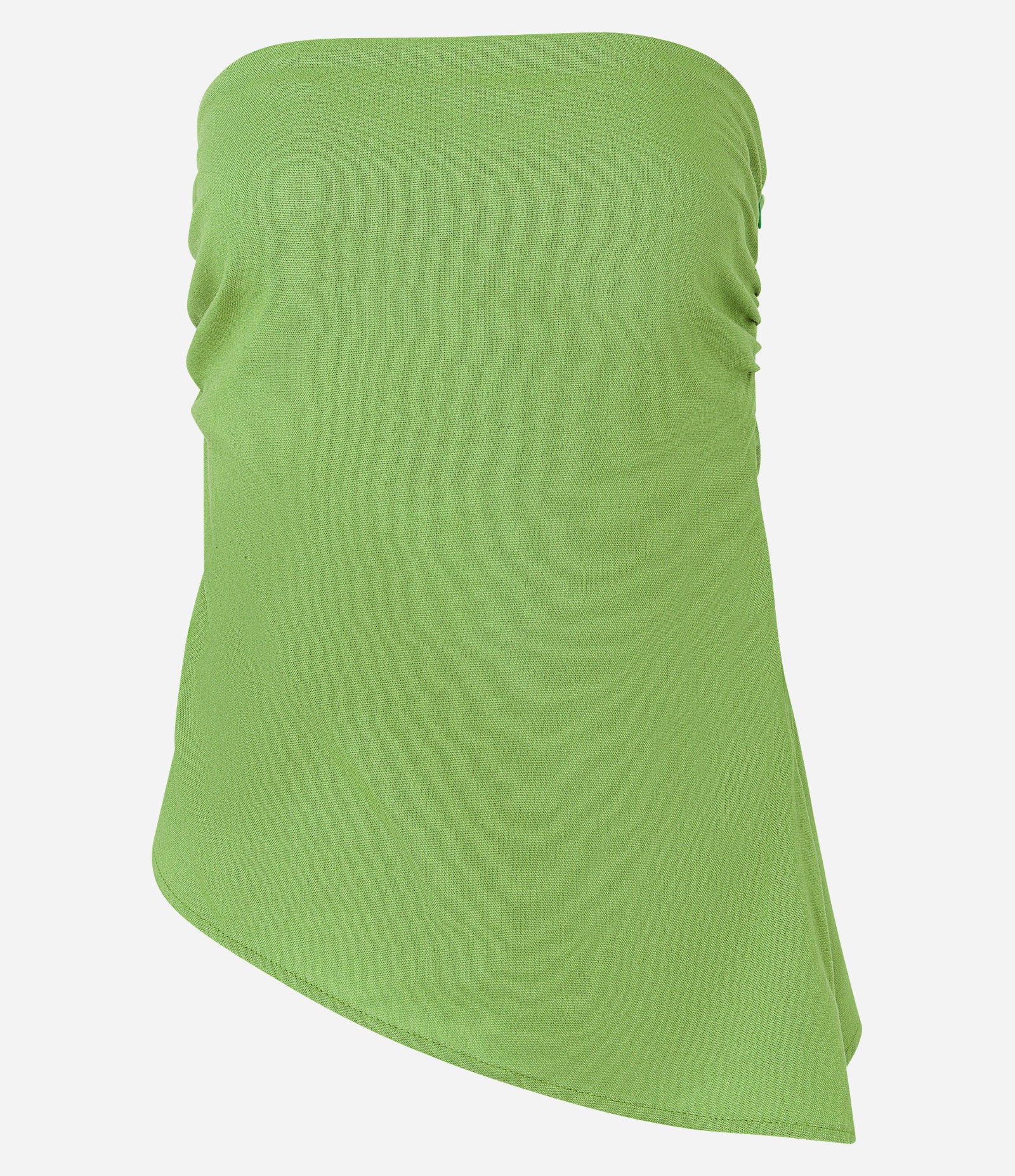 Blusa em Linho Tomara que Caia com Barra Assimétrica Verde 1