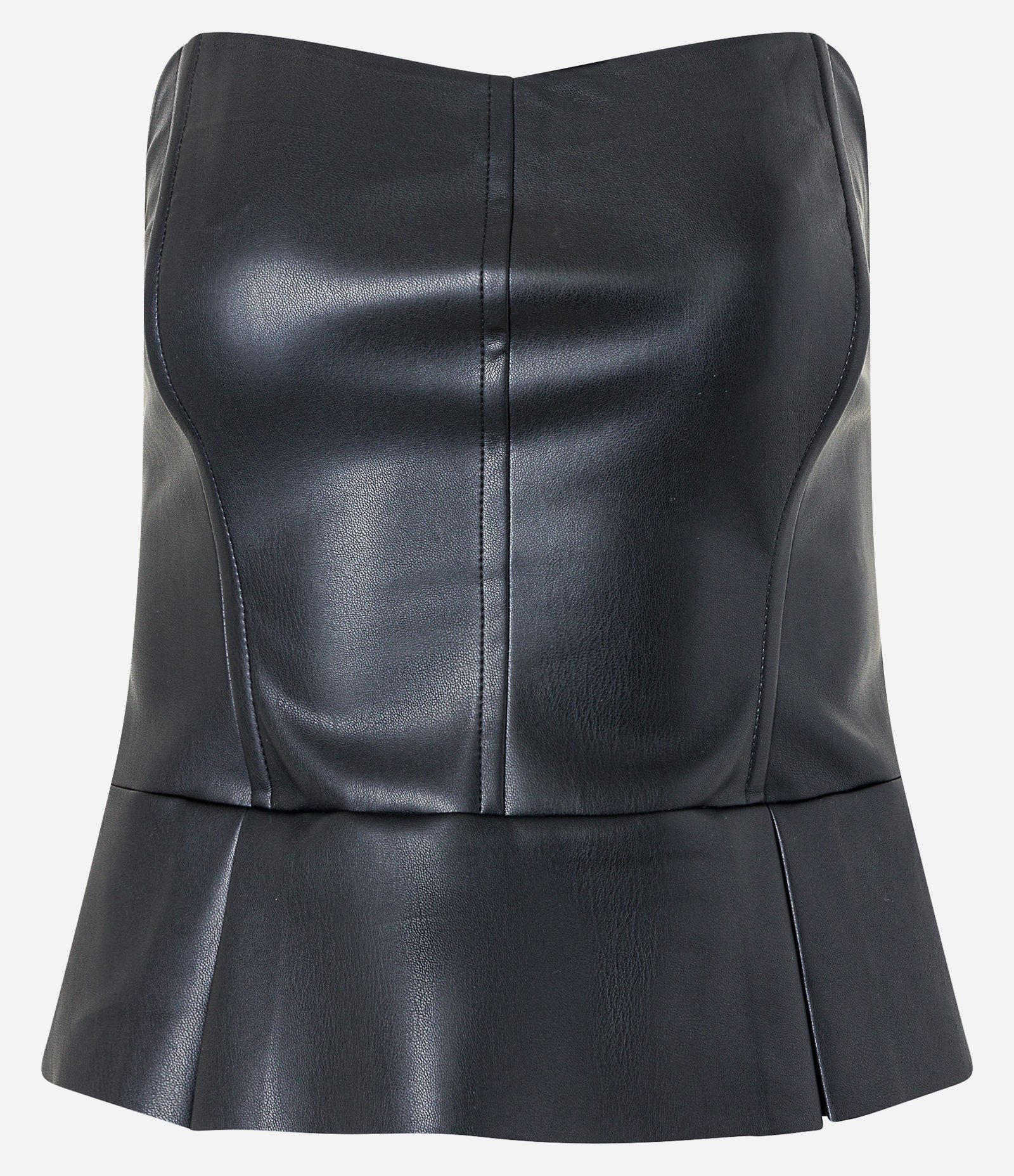 Blusa Corsetada em PU com Fechamento em Zíper e Babado na Barra Preto 8