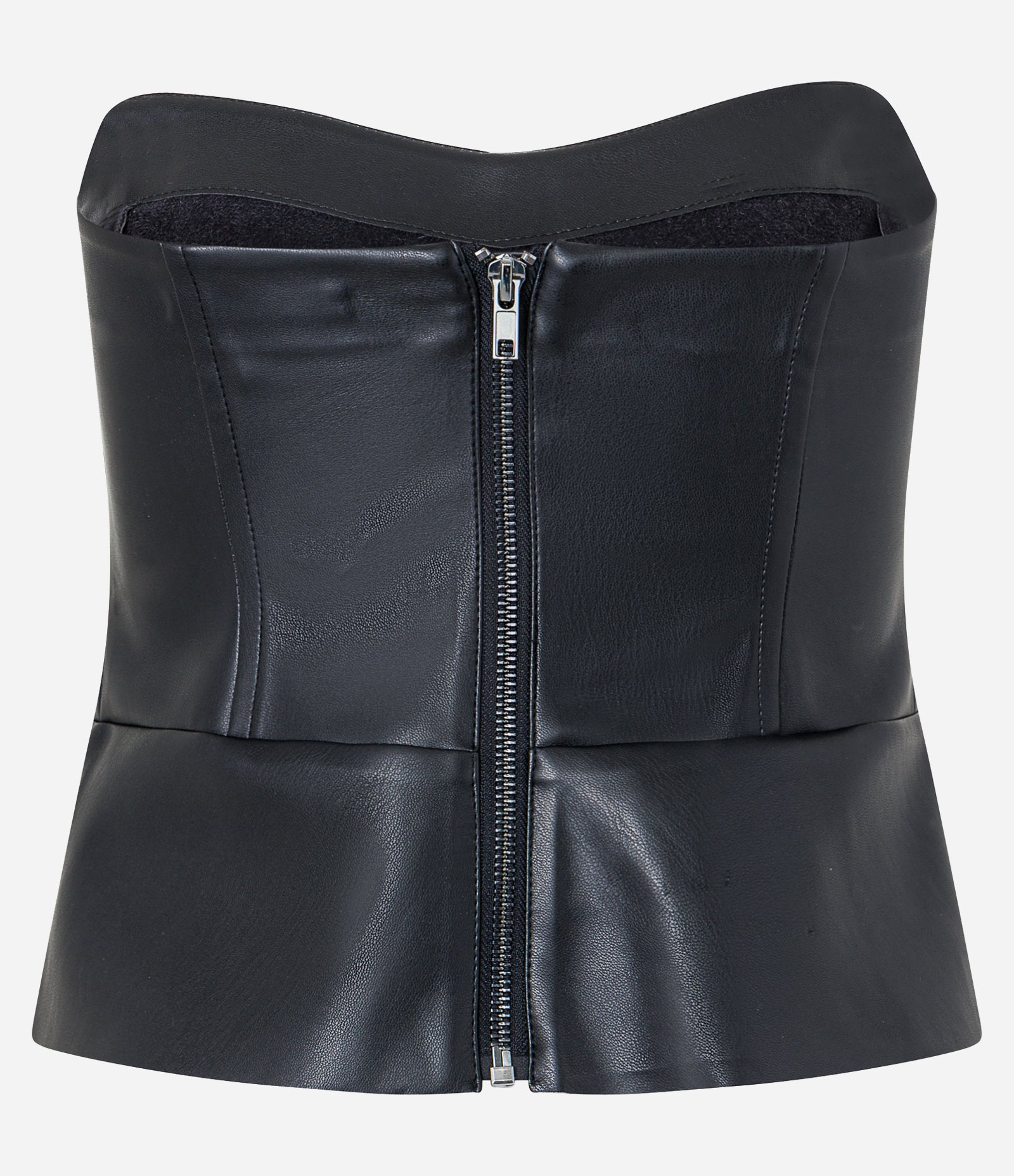 Blusa Corsetada em PU com Fechamento em Zíper e Babado na Barra Preto 9