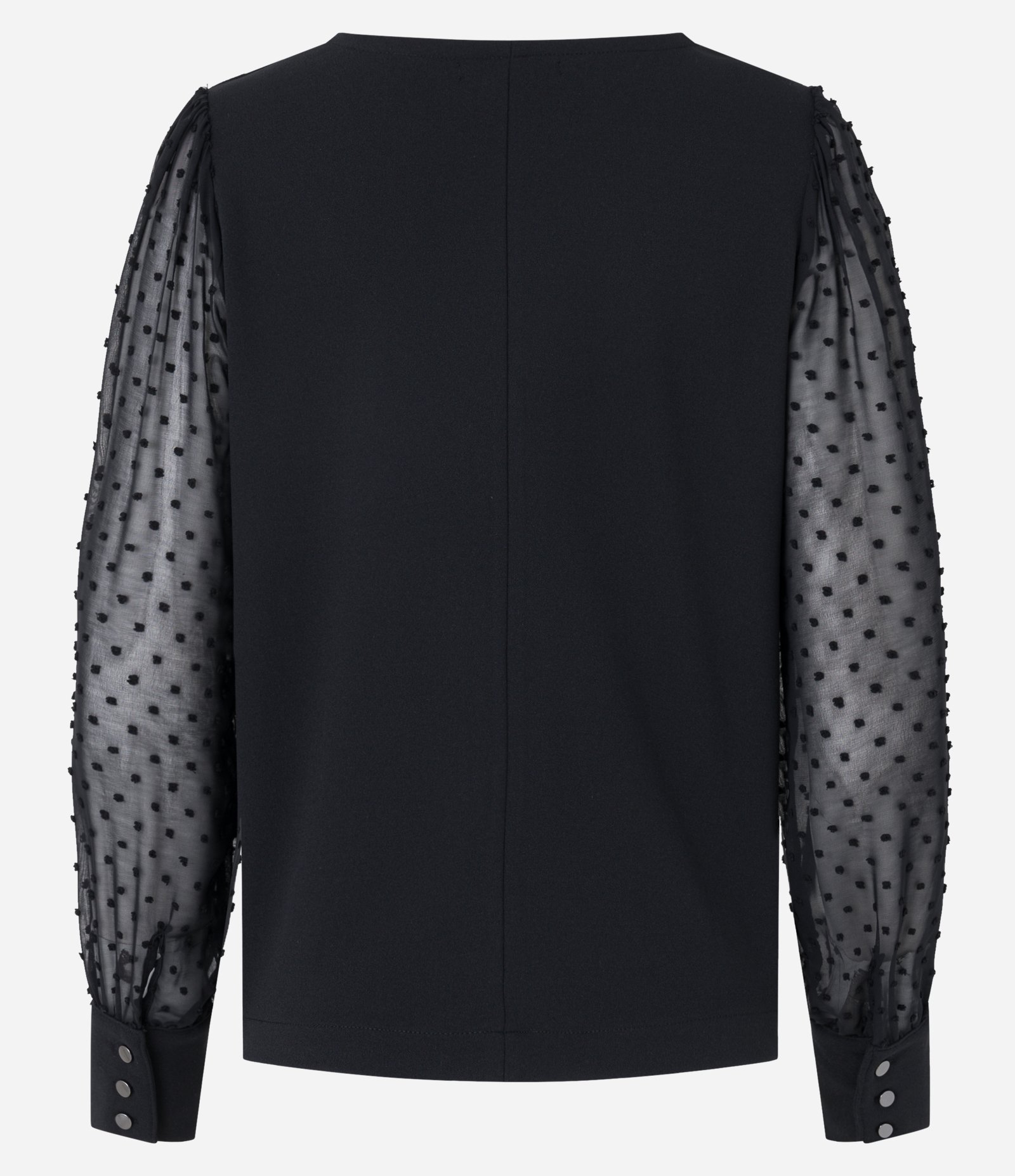 Blusa em Crepe com Manga em Chiffon Poá Preto 7