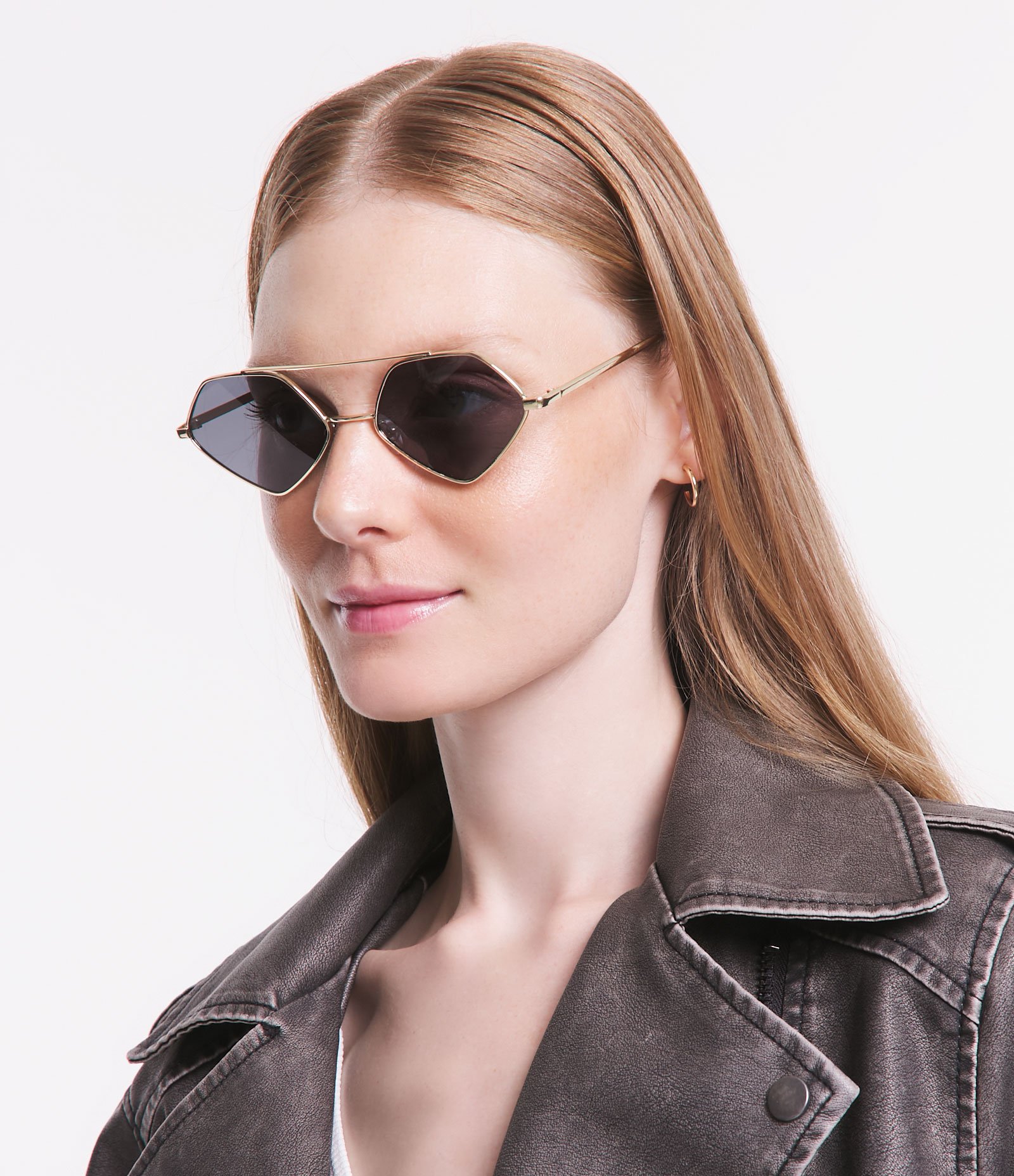 Óculos de Sol Quadrado com Hastes Finas e Ponte Dupla Dourado 4