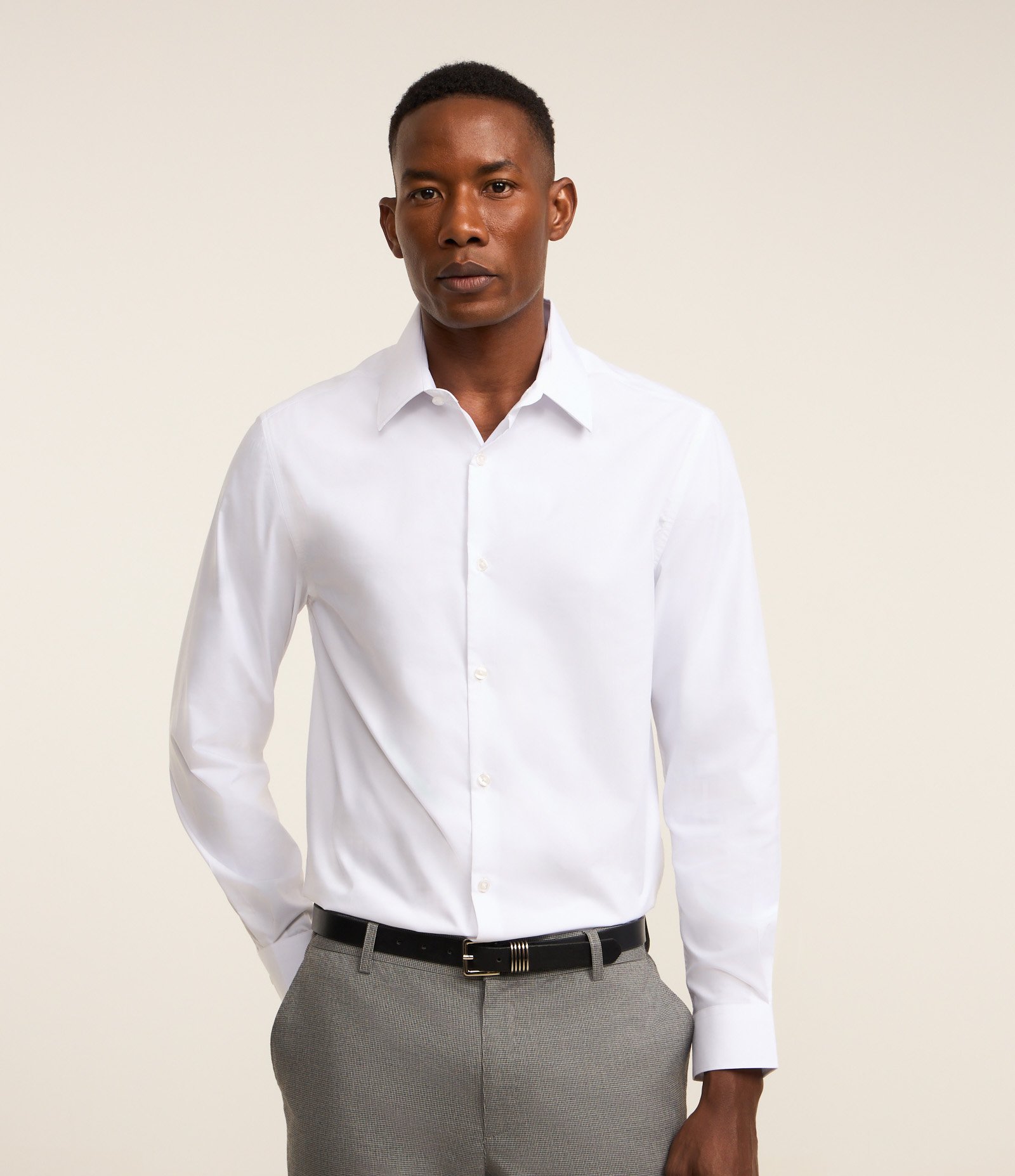 Camisa Regular em Microfibra Easy Care Branco Neve 1