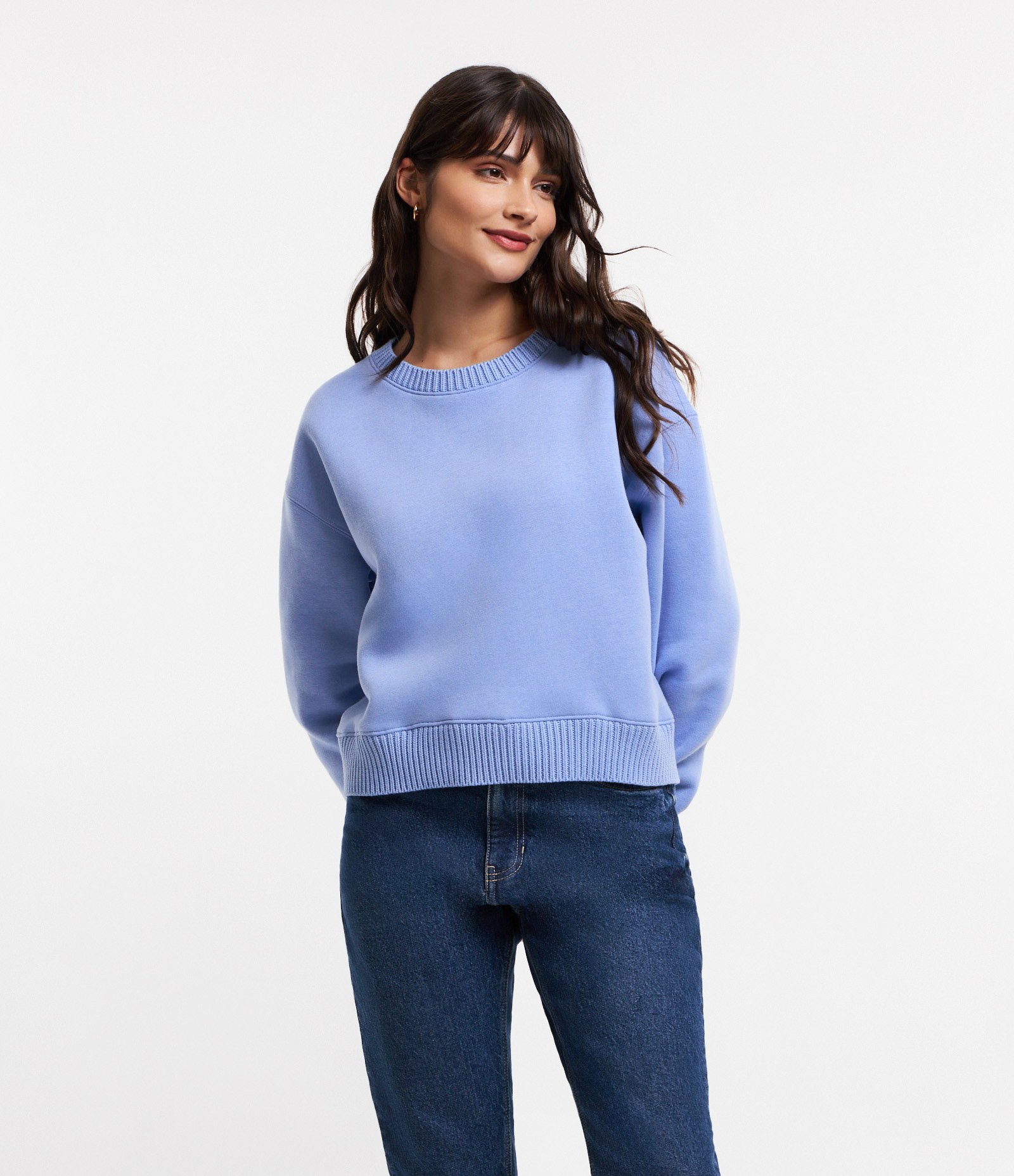 Blusão em Moletom com Ribana na Barra e Punhos Azul 1