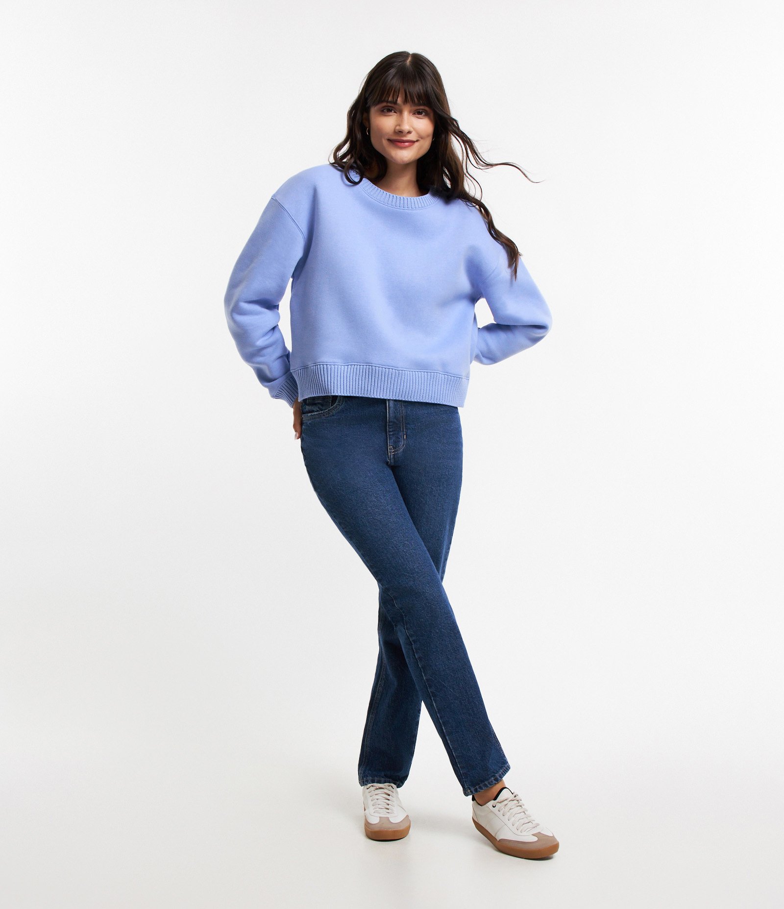 Blusão em Moletom com Ribana na Barra e Punhos Azul 2