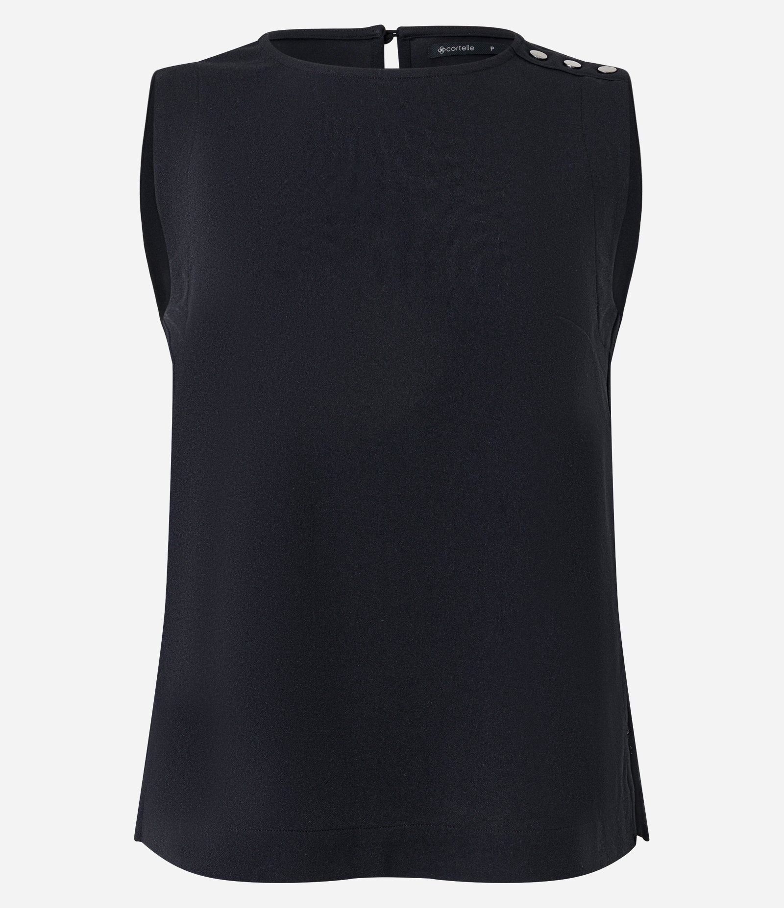 Blusa sem Manga em Crepe com Botões nos Ombros Preto 6