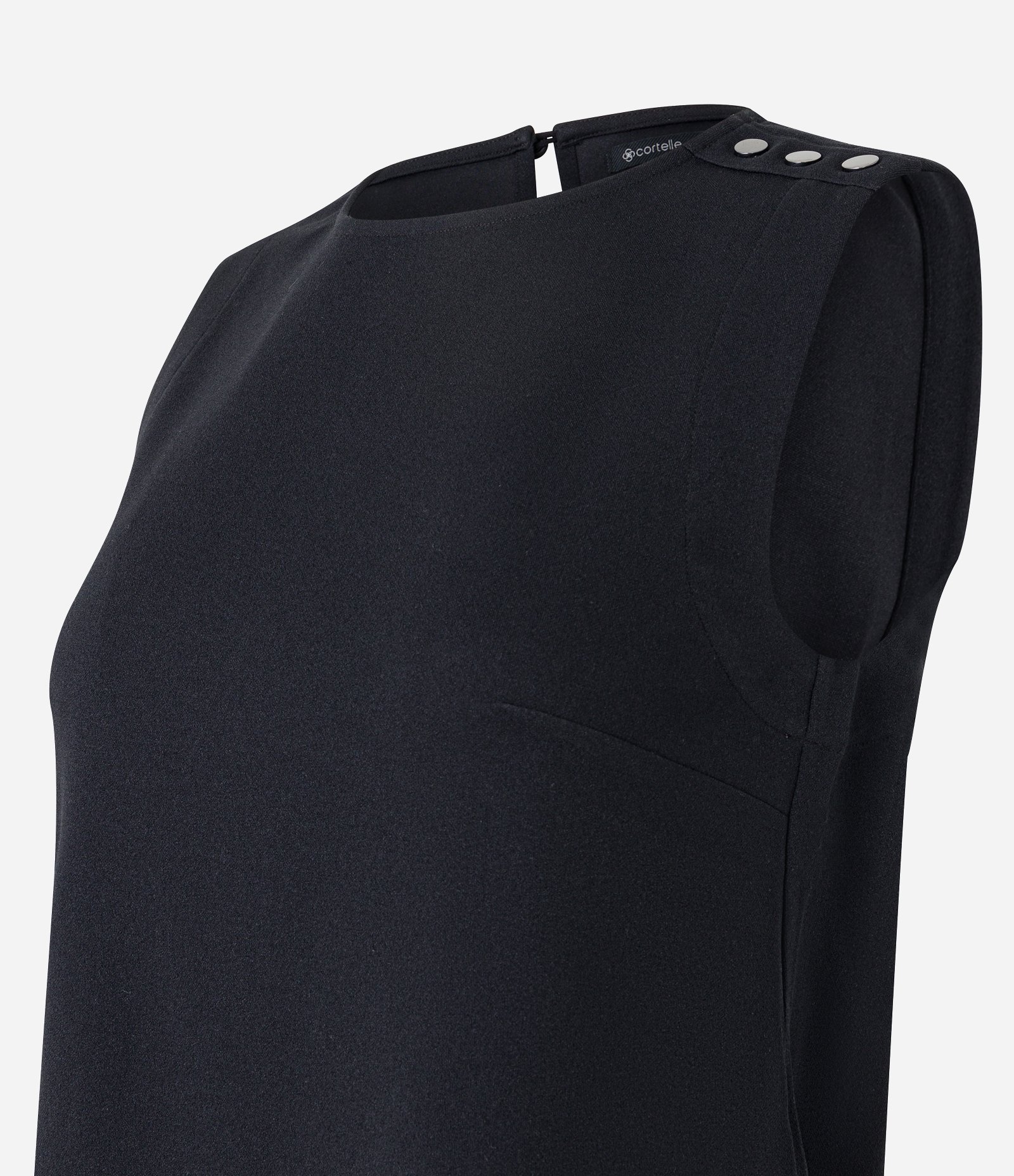 Blusa sem Manga em Crepe com Botões nos Ombros Preto 7