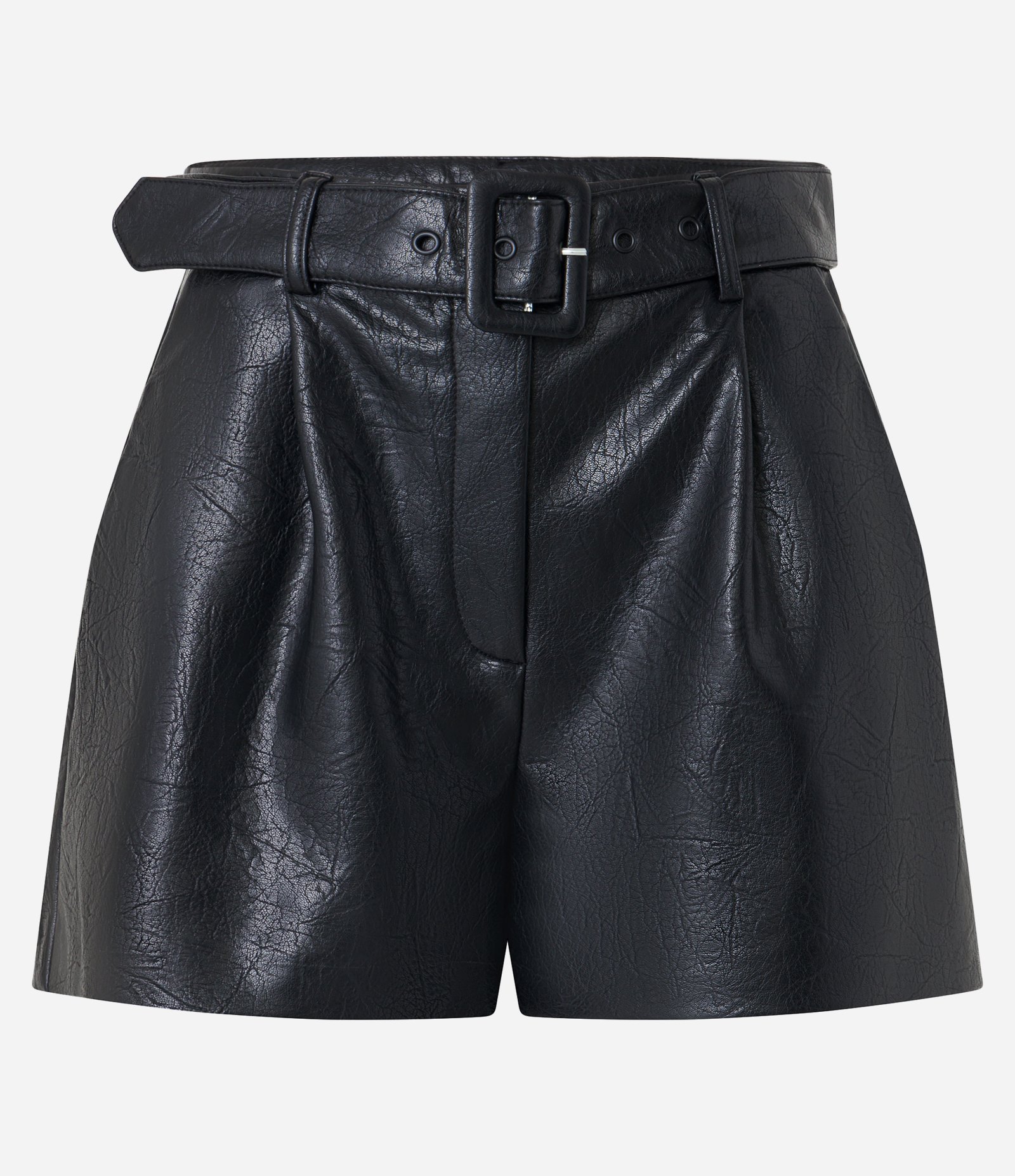 Short Curto em Pu Texturizado e com Cinto de Fivela Forrada Preto 5