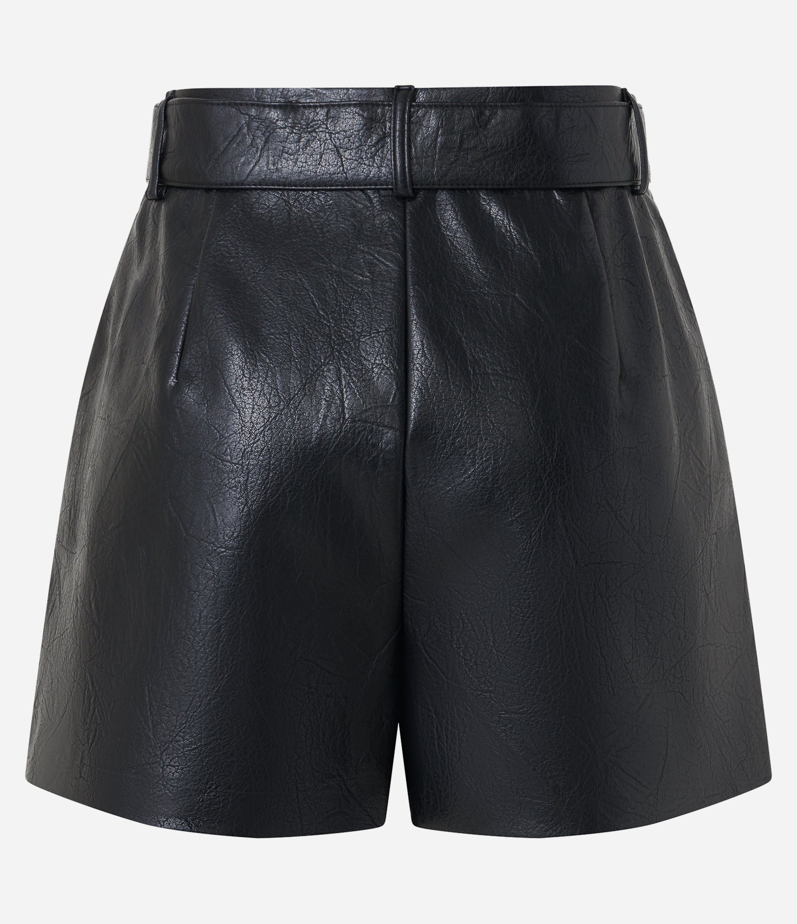 Short Curto em Pu Texturizado e com Cinto de Fivela Forrada Preto 7
