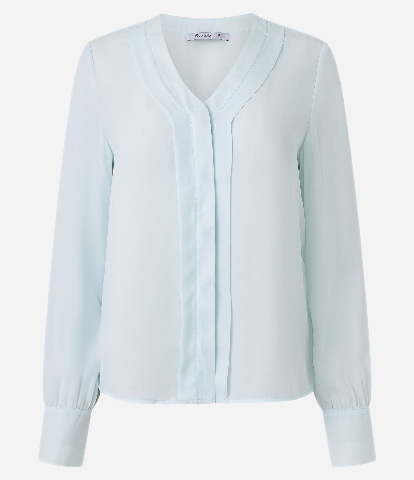 Camisa em Chiffon com Manga Bufante e Punho Largo Azul Claro 6