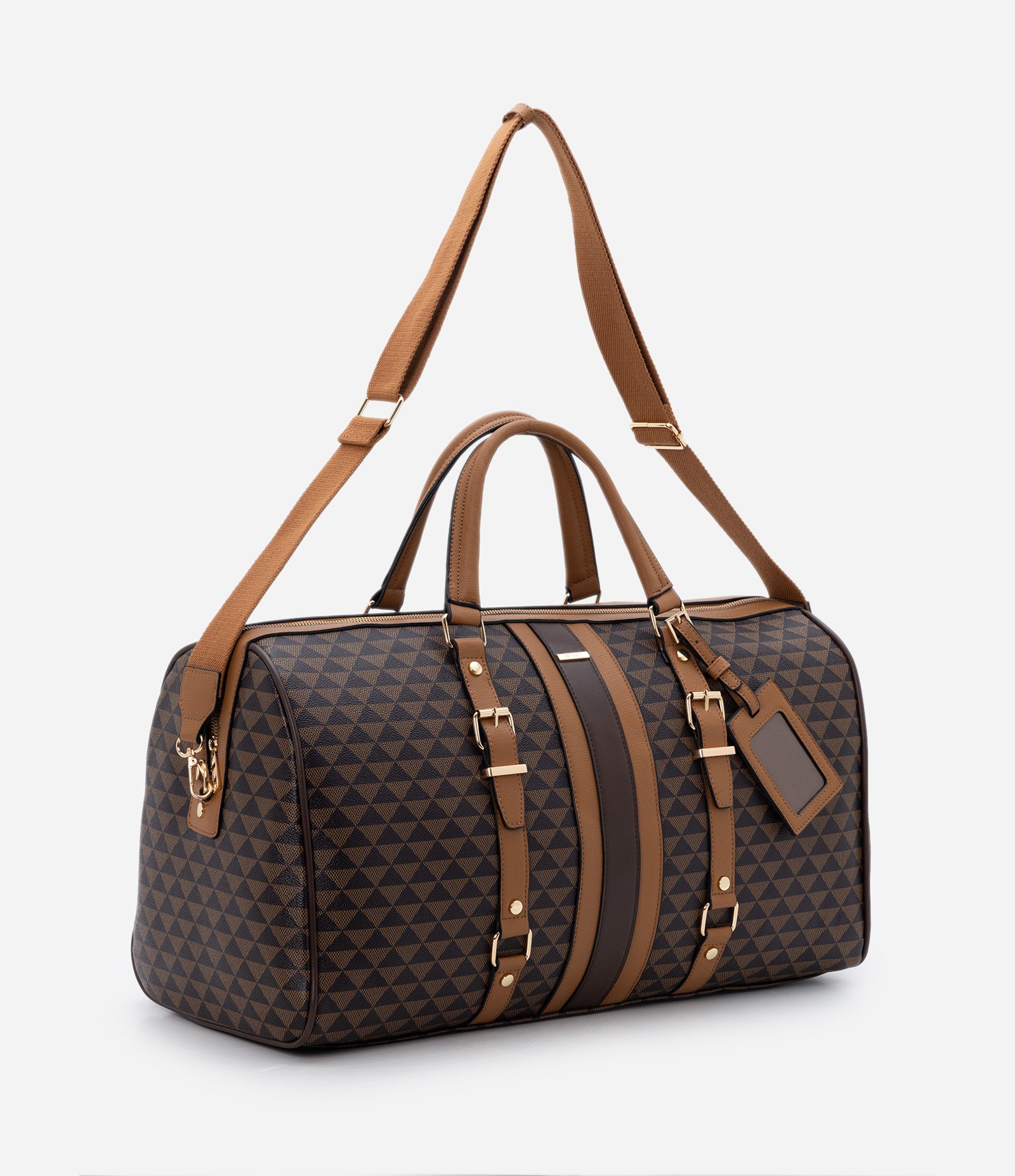 Bolsa Mala Grande com Detalhes de Fivelas e Alças Duplas Marrom 2