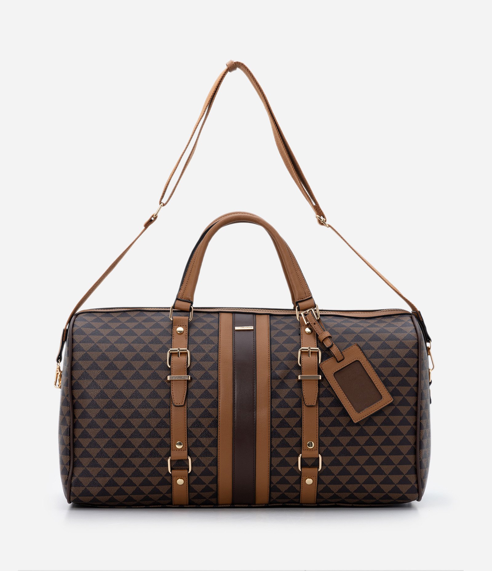 Bolsa Mala Grande com Detalhes de Fivelas e Alças Duplas Marrom 3