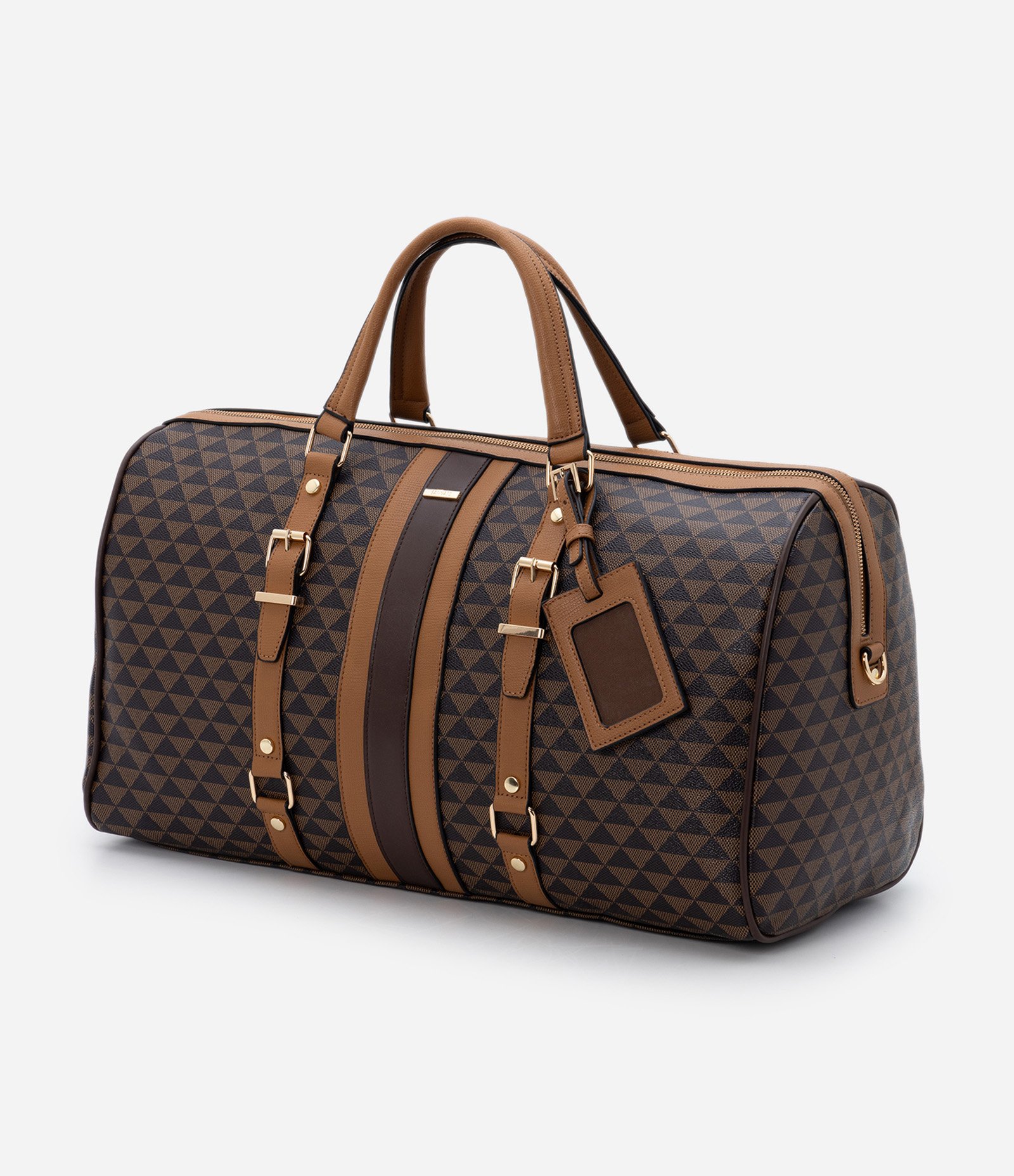 Bolsa Mala Grande com Detalhes de Fivelas e Alças Duplas Marrom 4