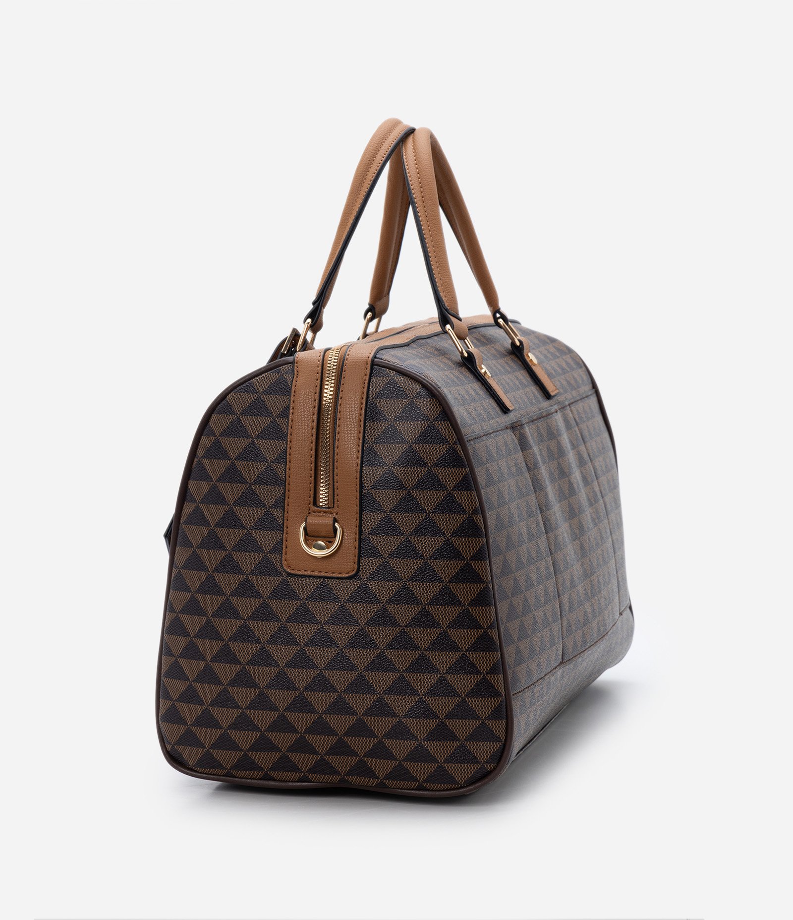 Bolsa Mala Grande com Detalhes de Fivelas e Alças Duplas Marrom 5