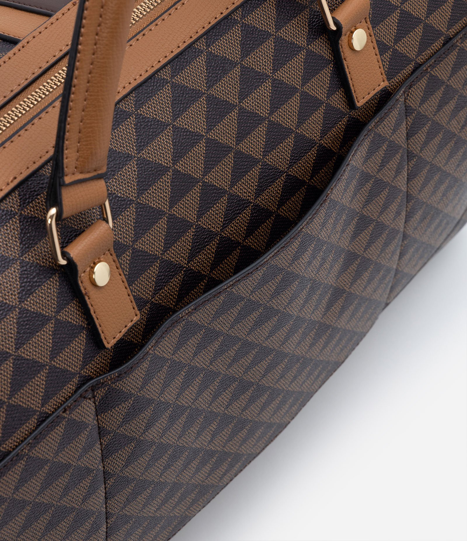 Bolsa Mala Grande com Detalhes de Fivelas e Alças Duplas Marrom 7