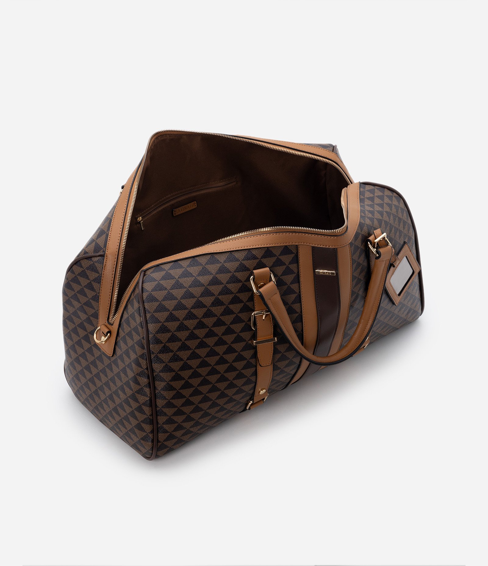 Bolsa Mala Grande com Detalhes de Fivelas e Alças Duplas Marrom 8