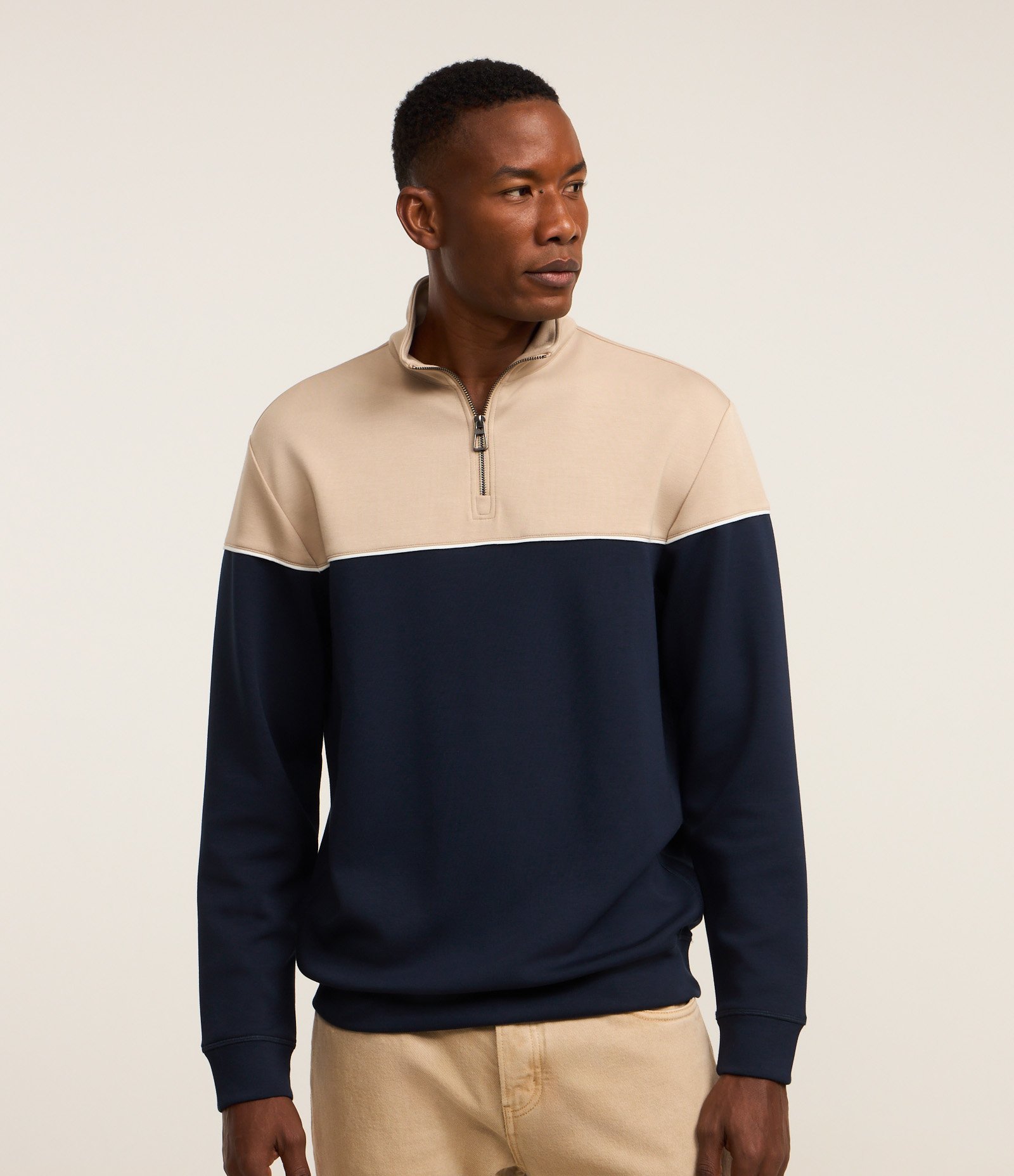 Blusão com Zíper na Gola e Bloco de Cor Azul/Off White 1