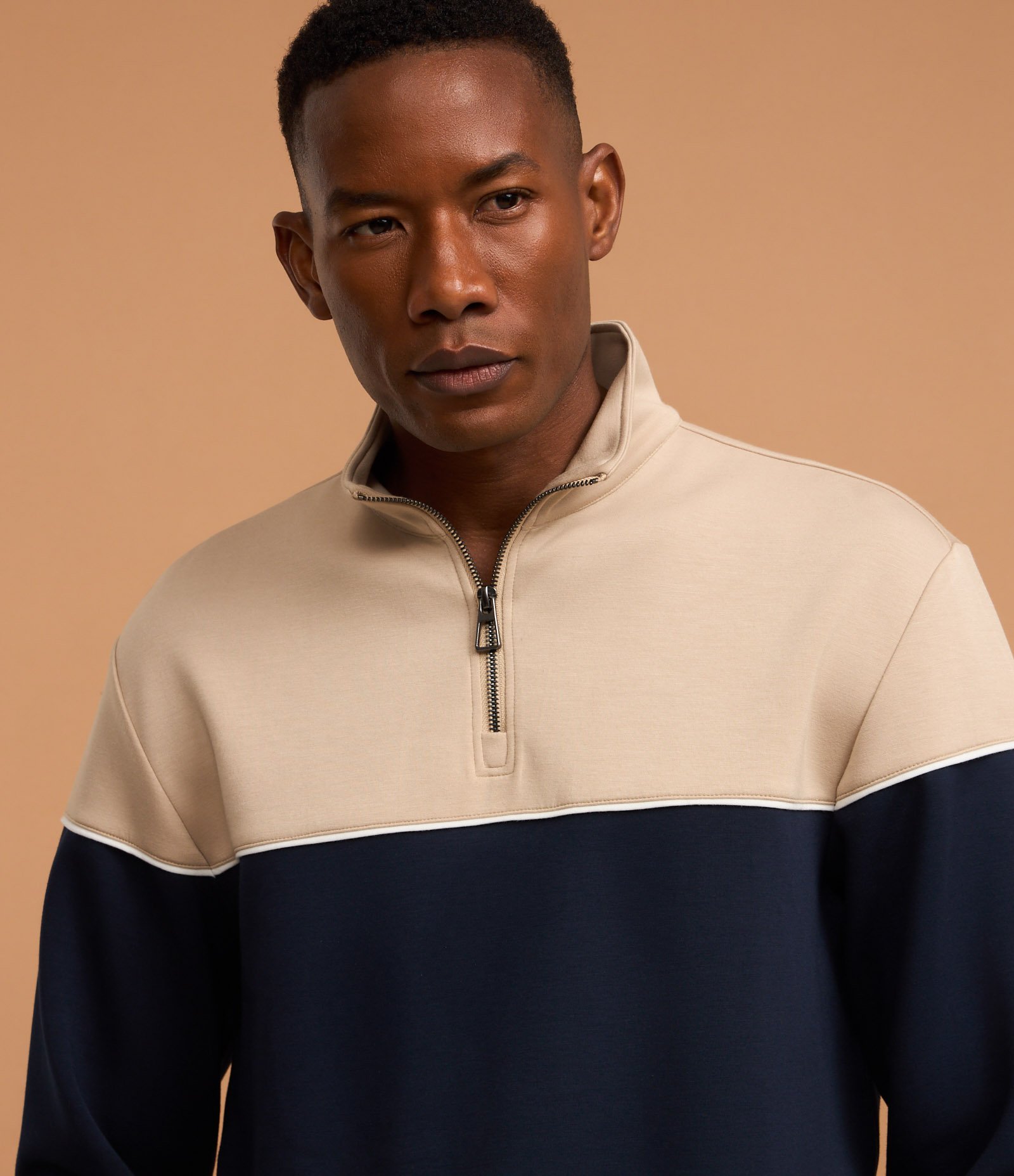 Blusão com Zíper na Gola e Bloco de Cor Azul/Off White 6