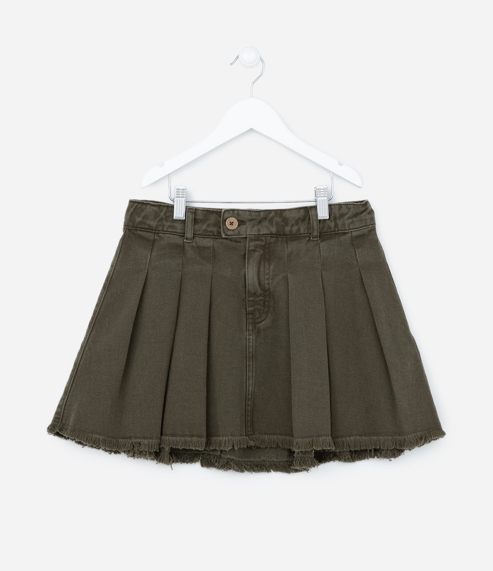 Saia Plissada Infantil em Sarja - Tam 5 a 14 anos Verde 1