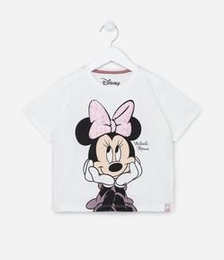 Camiseta Cropped Infantil Manga Curta com Estampa da Minnie - Tam 2 a 10 anos