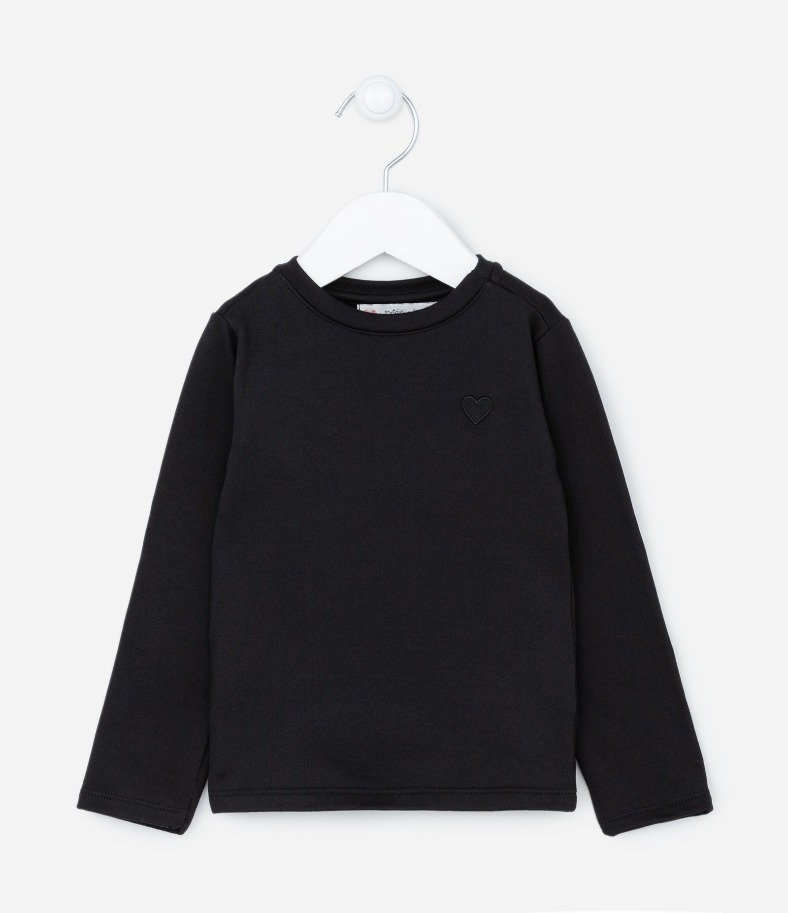 Blusa Térmica Infantil Quentinha com Bordado de Coração - Tam 1 a 5 Anos Preto 1