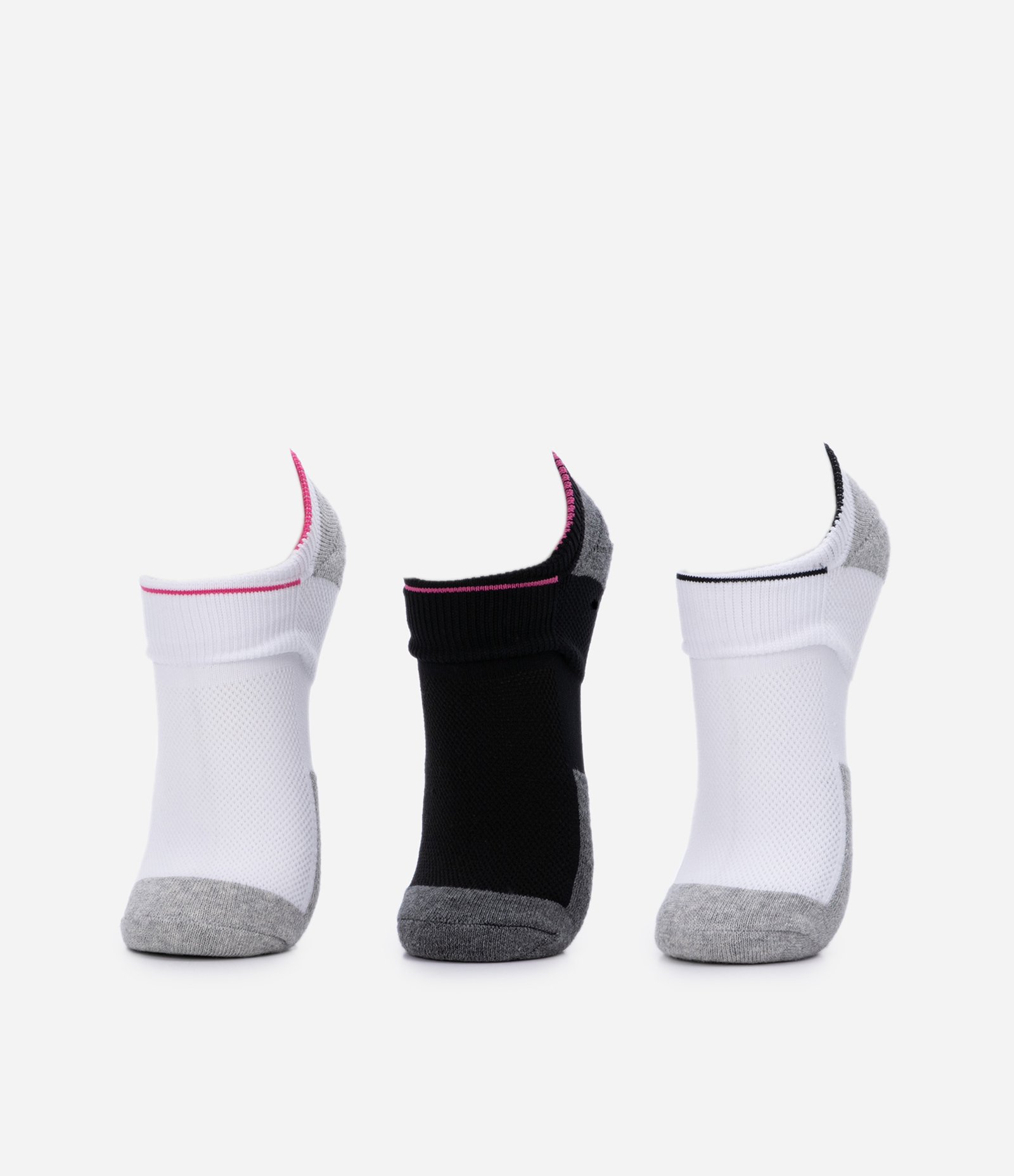 Kit 03 Meias Cano Baixo Sem Costura com Borda Contrastante Branco/Preto 1