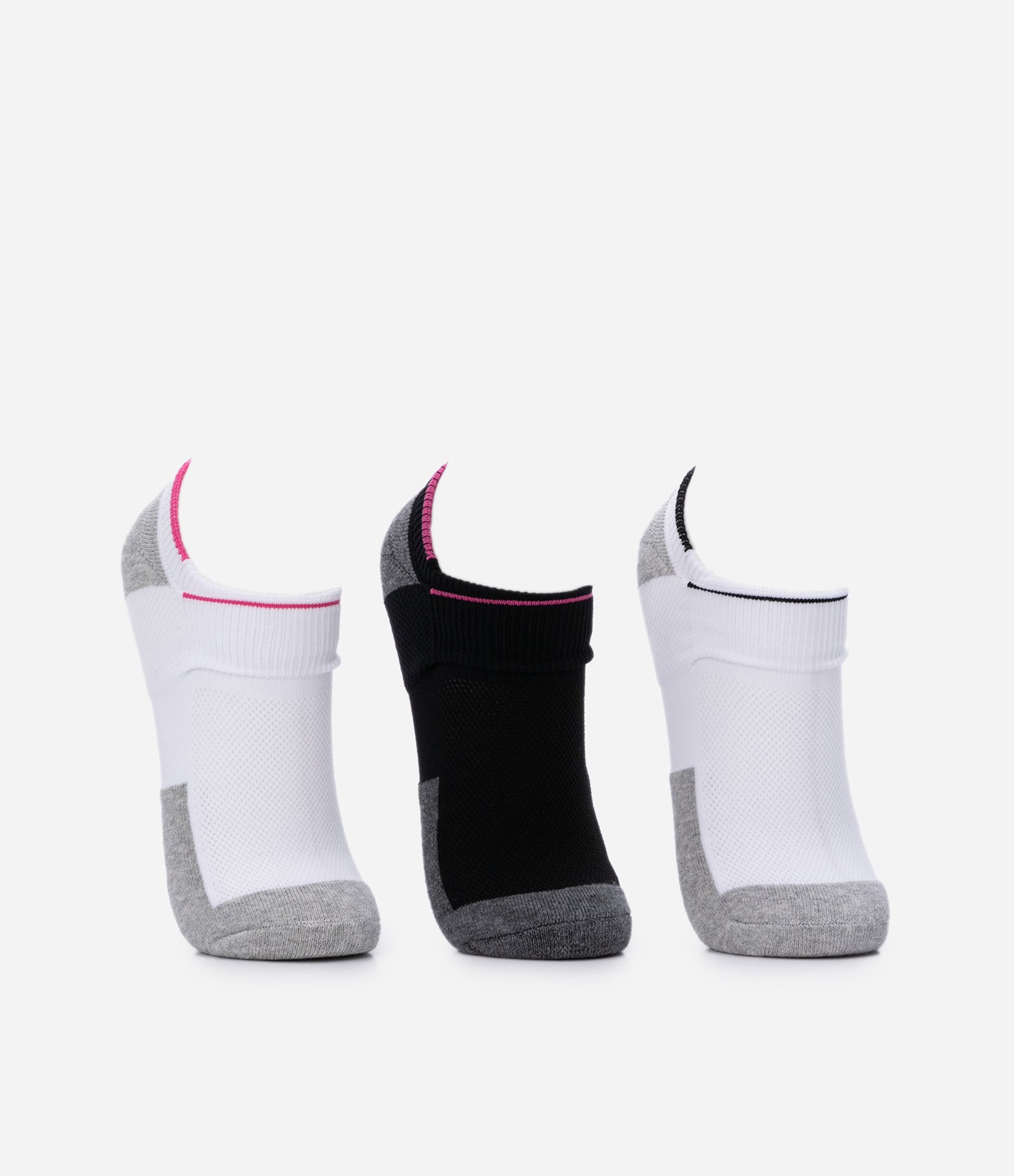 Kit 03 Meias Cano Baixo Sem Costura com Borda Contrastante Branco/Preto 2