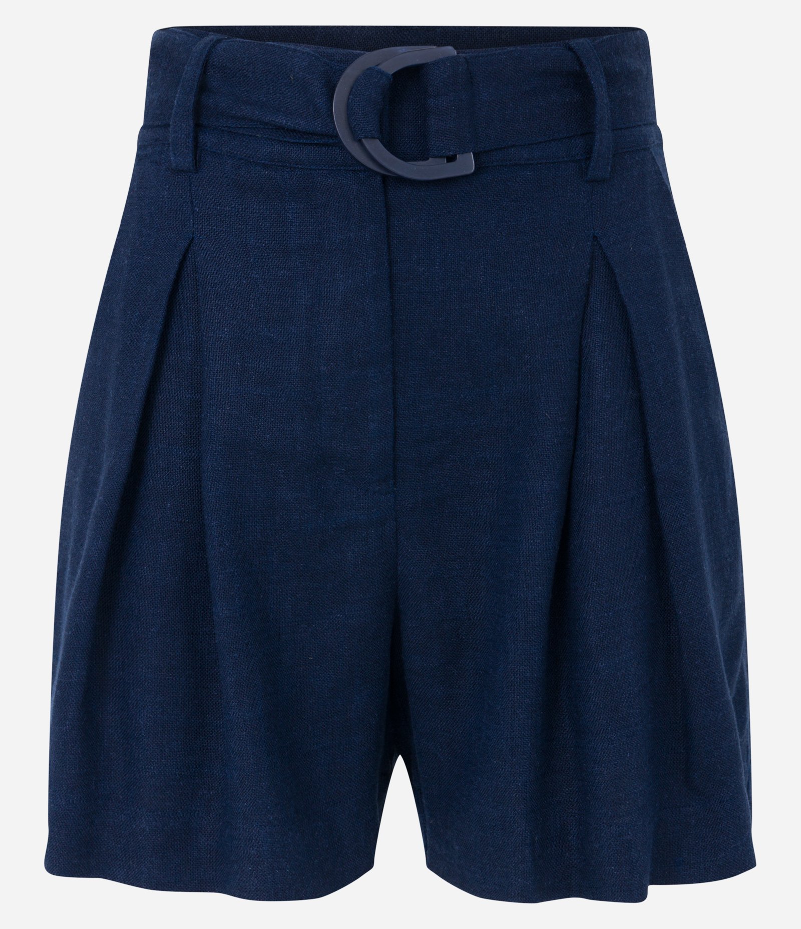 Short em Viscolinho com Cinto Estruturado e Pregas Azul 5