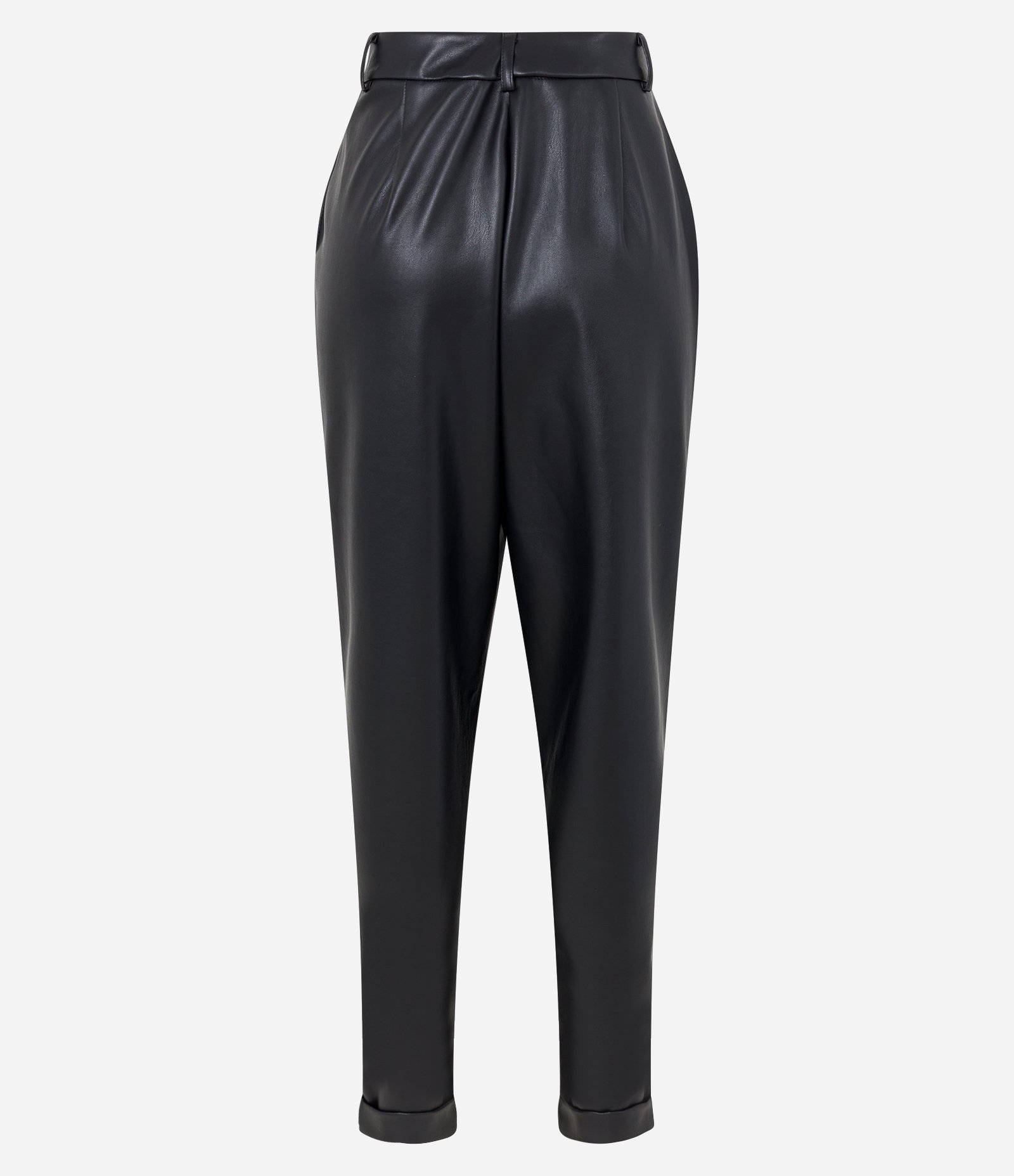 Calça Cenoura em Pu com Pregas e Bainha Italiana Preto 6