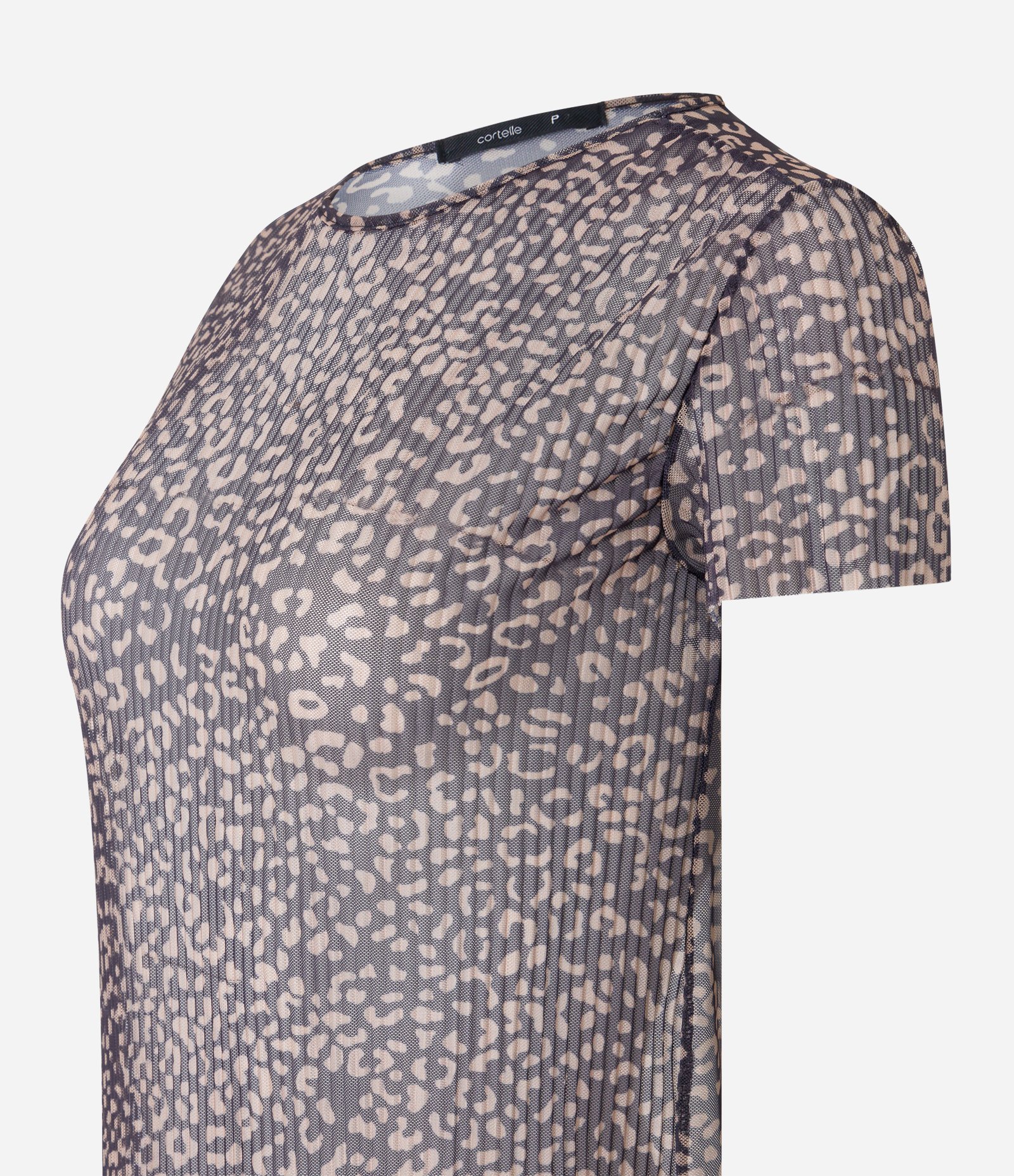Blusa em Tule Plissado com Estampa Animal Print Onça Preto 2