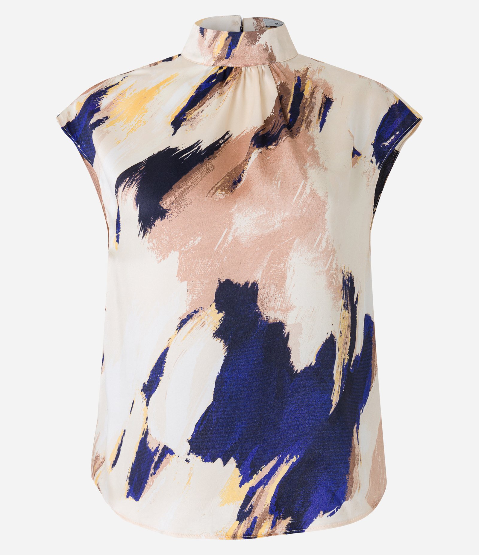 Blusa sem Manga em Tecido Acetinado com Estampa Modernista Rosa/ Branco/ Azul 7