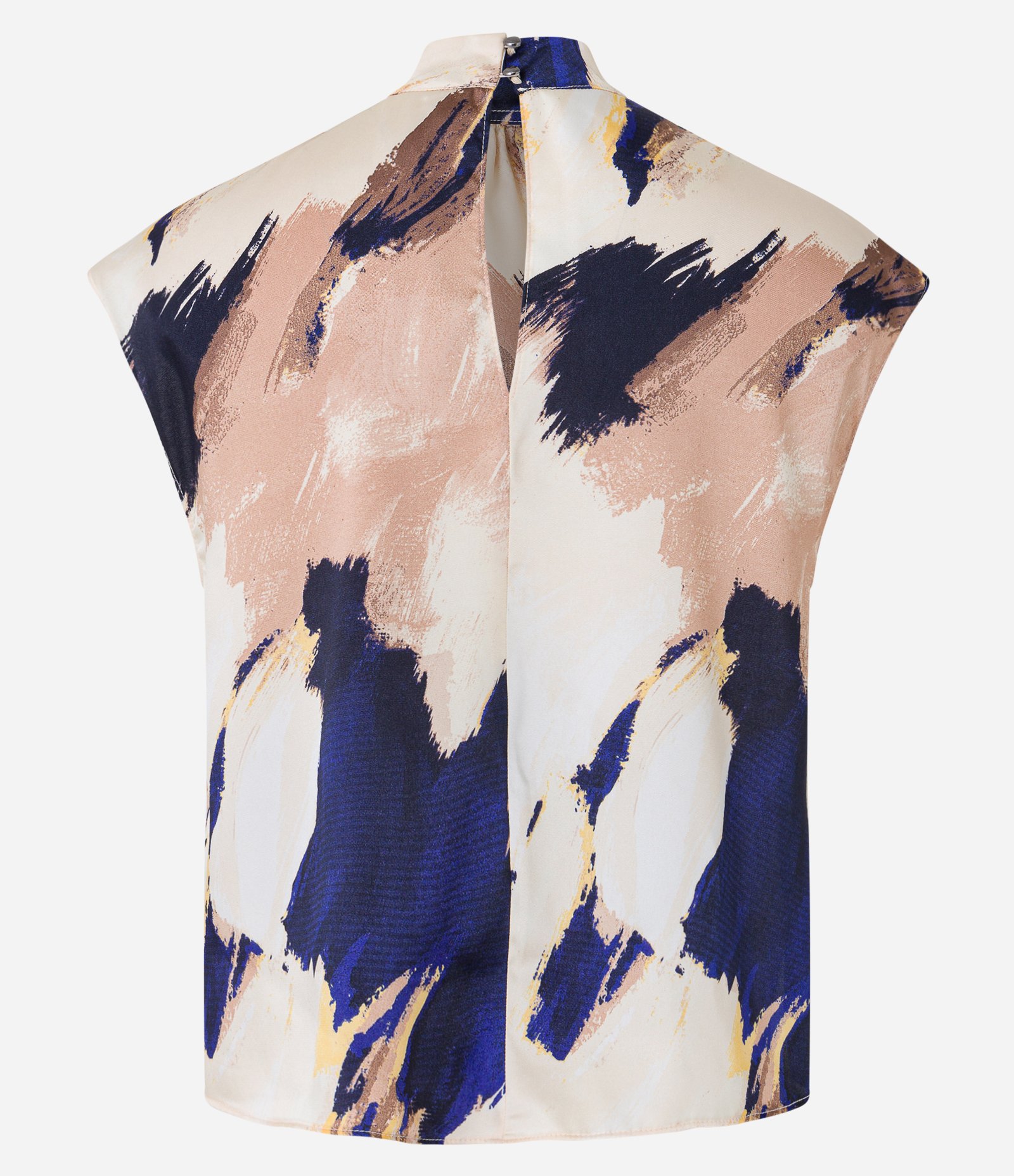 Blusa sem Manga em Tecido Acetinado com Estampa Modernista Rosa/ Branco/ Azul 8