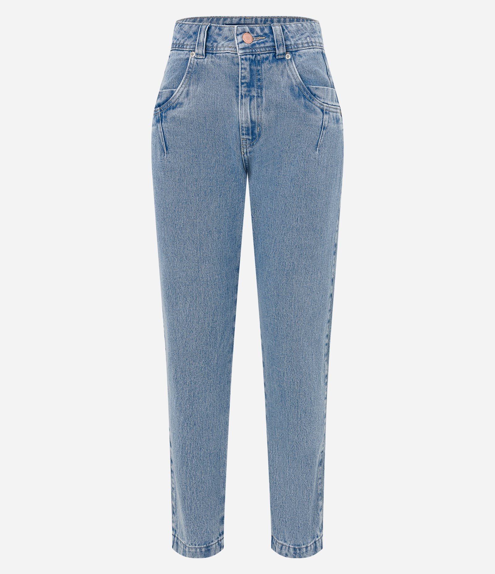 Calça Mom em Jeans com Bolso e Pences Azul Claro 5