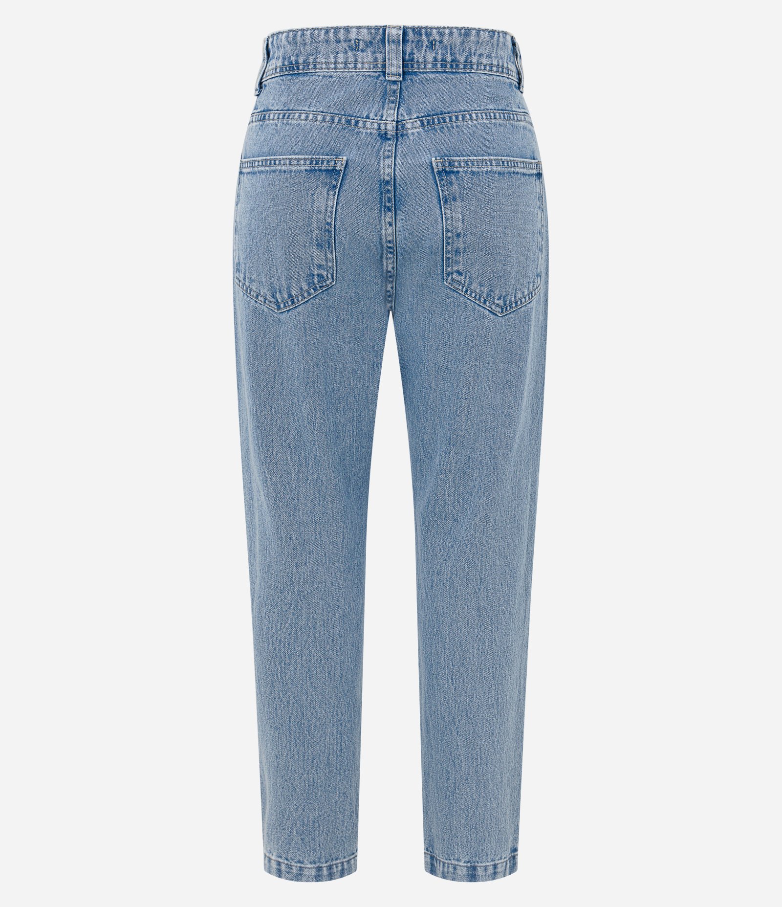 Calça Mom em Jeans com Bolso e Pences Azul Claro 6
