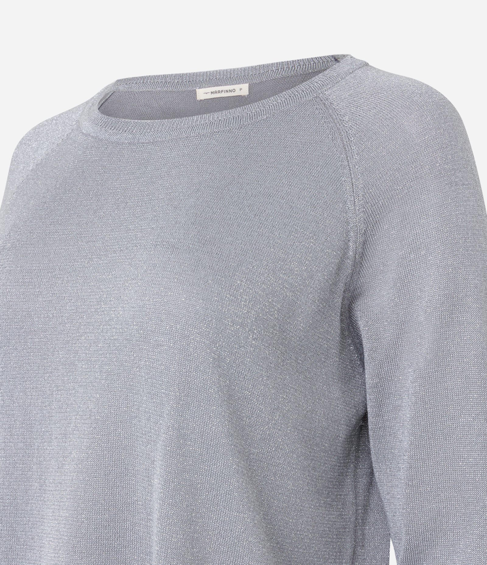 Suéter em Tricô com Barras Caneladas e Detalhes em Fio Metalizado Cinza 7