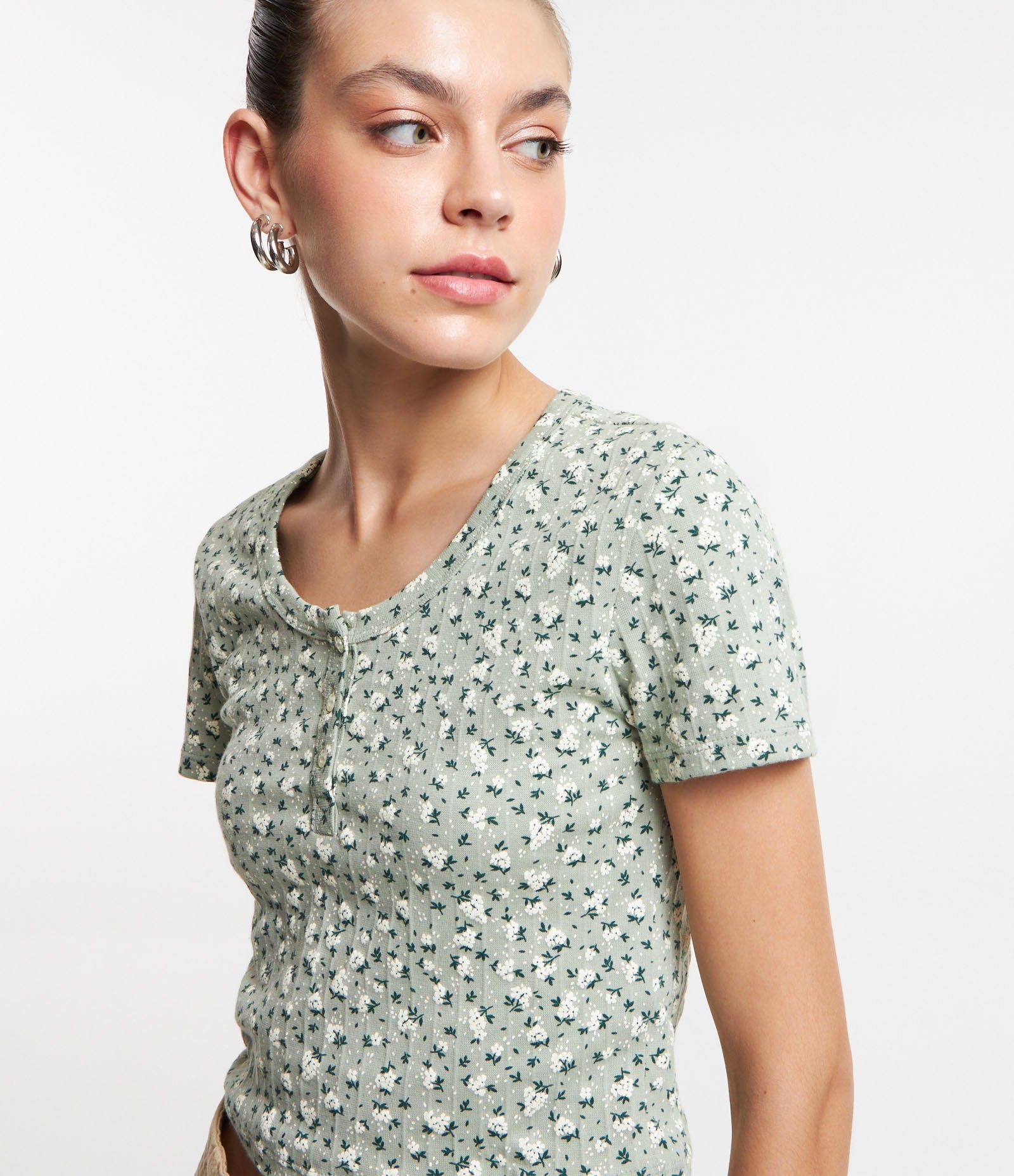 Blusa Cropped Em Ribana Es E Estampa Floral Liberty Verde