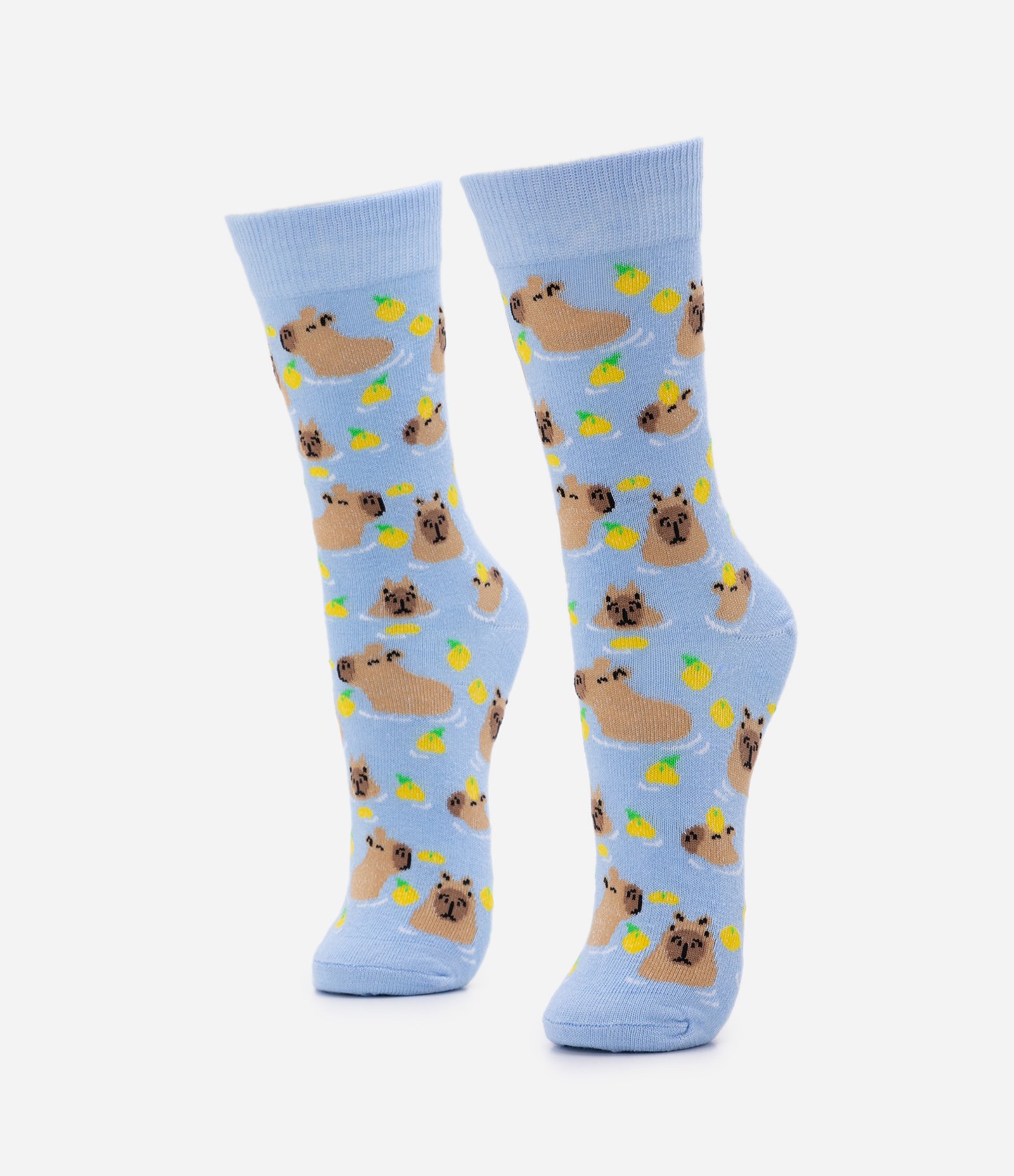 Meia Cano Alto em Algodão com Estampa Capivarinha na Água Azul 1