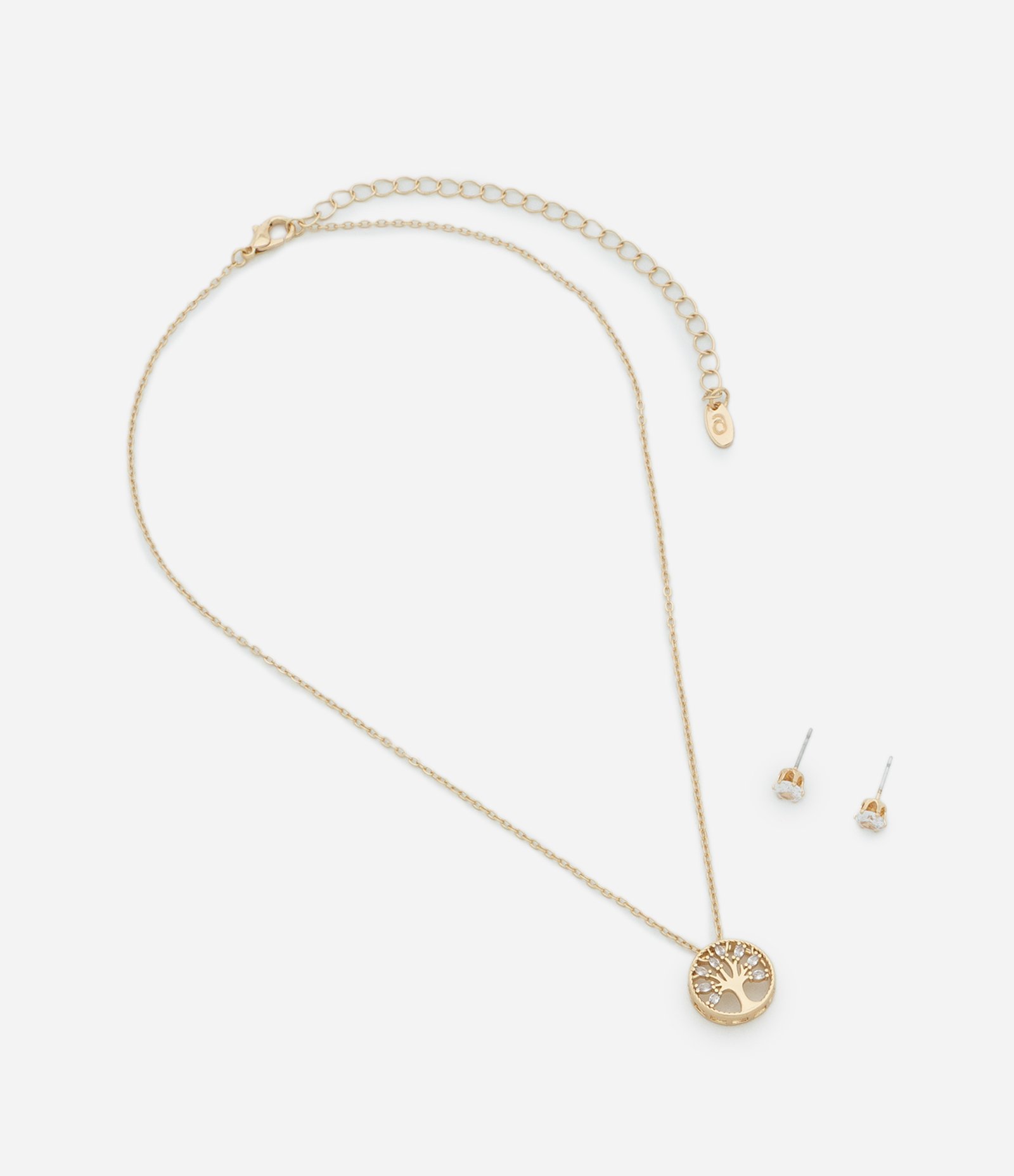 Conjunto Brinco e Colar com Pingente da Árvore da Vida e Ponto de Luz Dourado 3